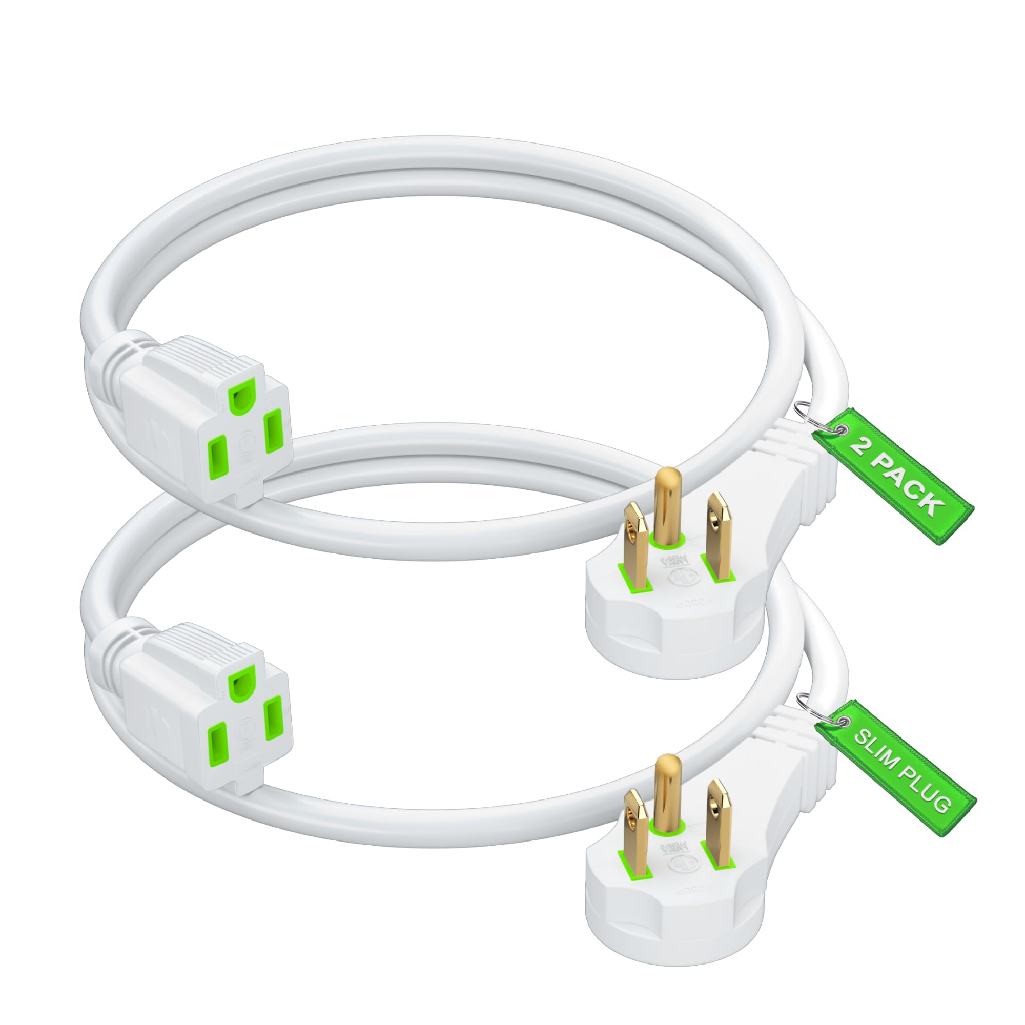 Maximm Flat Plug Extension Cord 0.5 Ft With Slim Space Saving Plug Design, Low Profile Extension Cord 16Awg (White, 2 Pack)