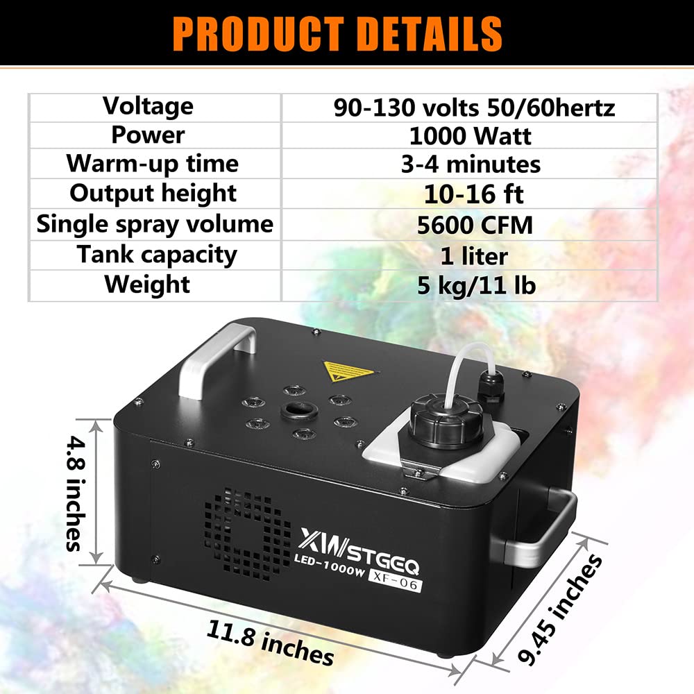 Vertical Fog Machine 1000W With 6 Led Lights And Wireless Remote Control For Stage Halloween Wedding Dj Parties