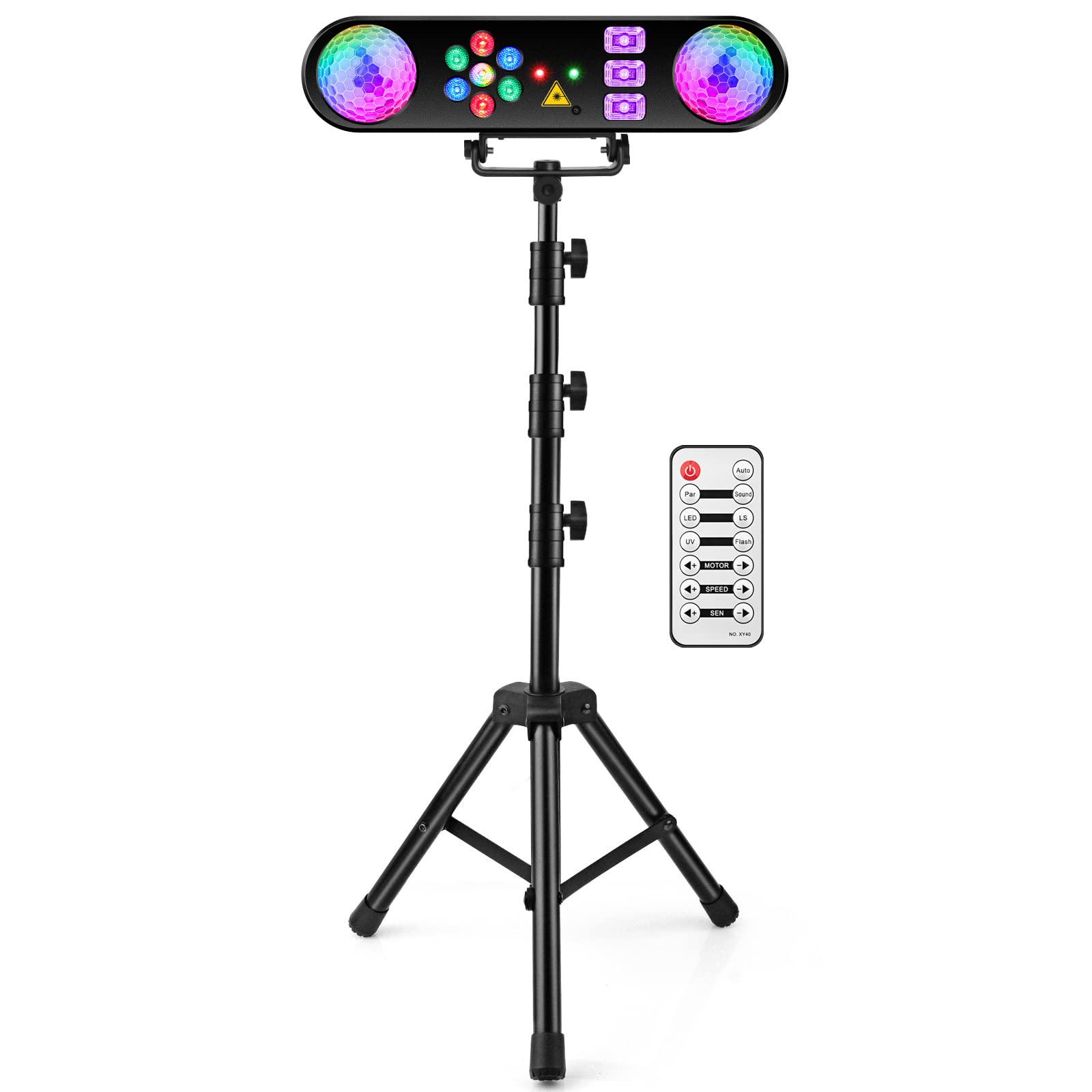 DJ Lights with Stand - 5IN1 Party Bar Light Set - Rotating Disco Ball, UV, Strobe, Pattern & Par Light - Remote Control DJ Light