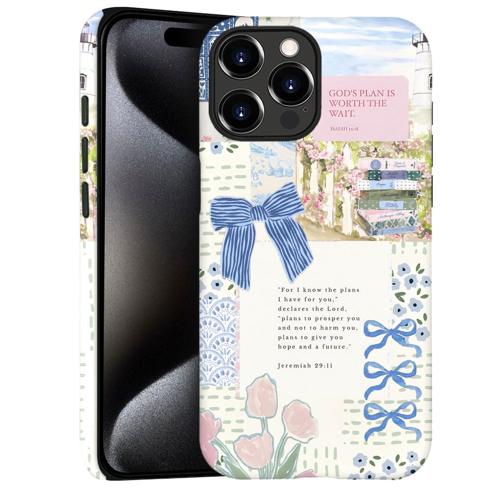 Case for iPhone 15 Pro - Slim Fit Anti-Scratch Phone Case for Girl Women - Christian Blue Bow God Religious (Frosted)