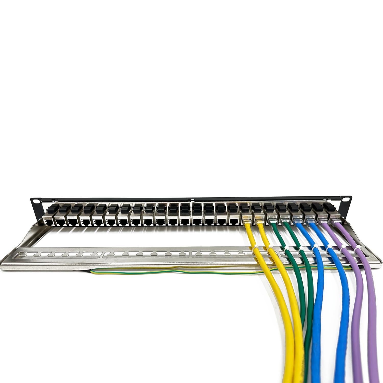 Ets 24 Port Cat6A Ftp Shielded 1U Patch Panel 19 Inch Loaded W/Tool Less Keystone Jacks Rackmount Or Wallmount