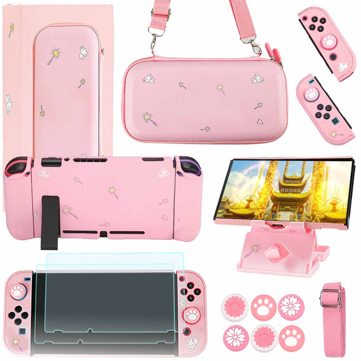 Gutial Accessories Kit For Nintendo Switch   Pink Cute Accessories Bundle Girly Style Pack For Girls With Travel Carrying Case A