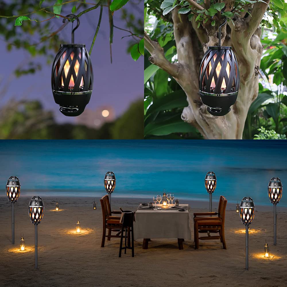 Anerimst Outdoor Bluetooth Speakers, Waterproof Wireless Speakers With Torch Flame Light, Cool Gadgets For Men Women, Led Lantern For Gardening Camping Patio Hot Tub, 2 Pack (Black)