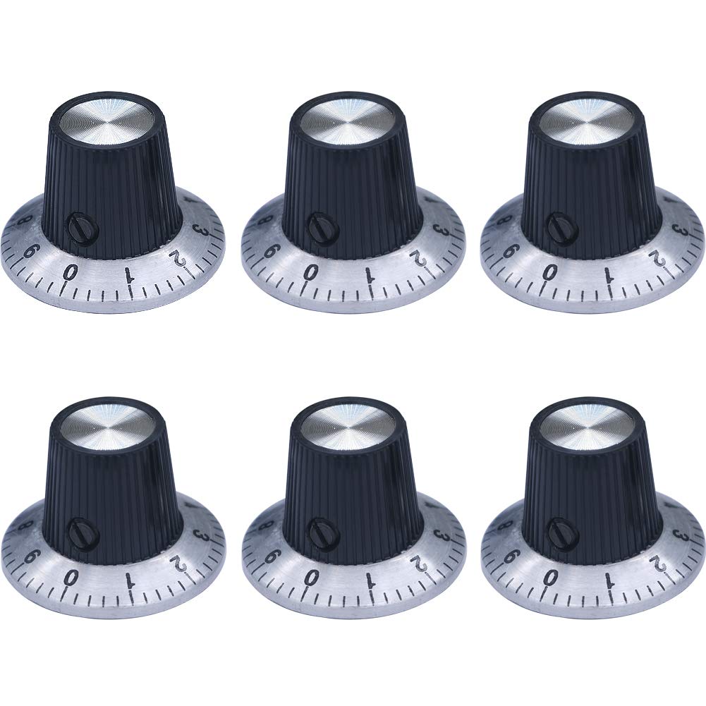 Mxuteuk 6Pcs Black With Silver Potentiometer Control Knob Volume Audio Electric Guitar Bass Screw Type 29 X 18Mm (D*H) Knob C 2