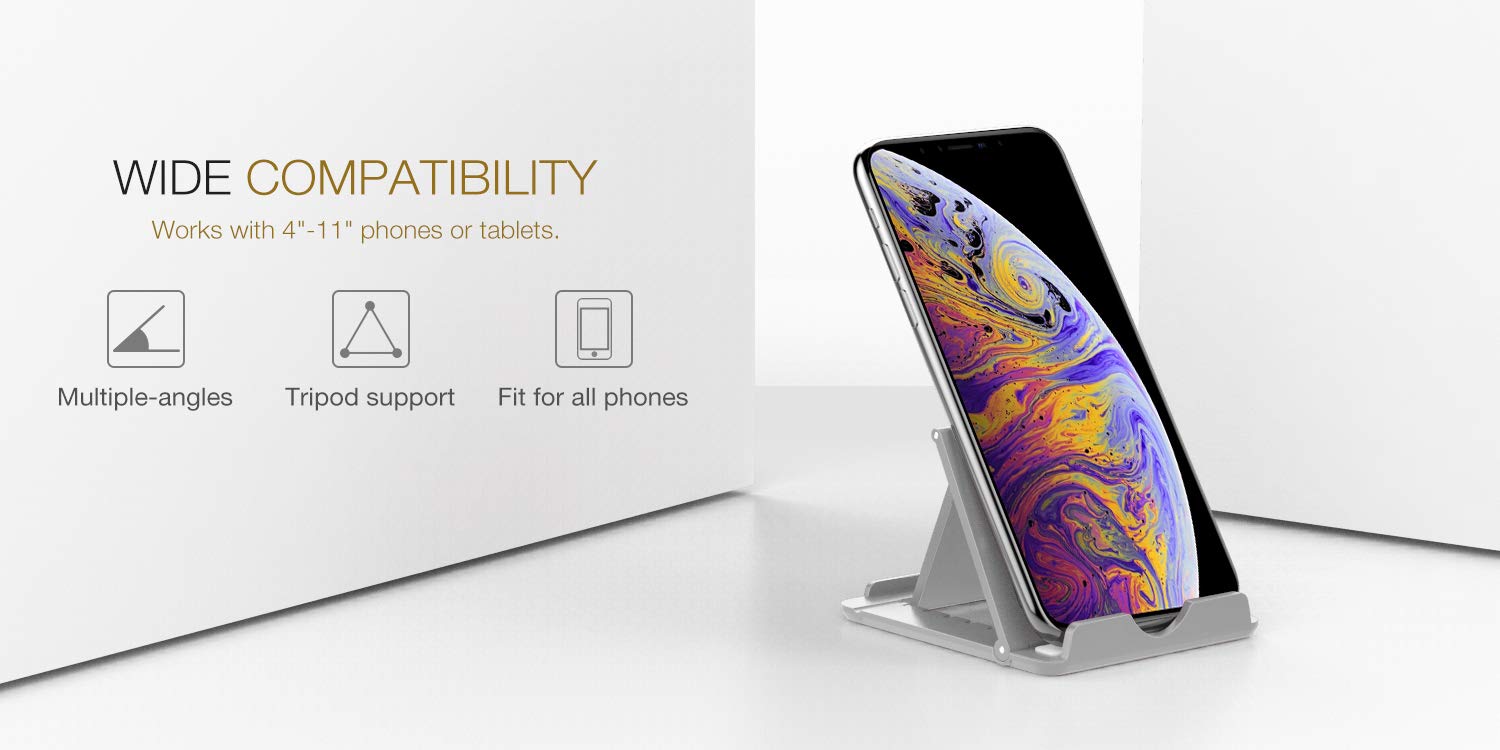 MoKo Phone/Tablet Stand, Foldable Tablet Holder Compatible with iPhone 16/Pro/Pro Max/Plus, iPhone 15/Pro/Pro Max/Plus, iPhone 14/Pro/Pro Max/Plus, iPhone 13/Pro/Pro Max/Plus, Gray