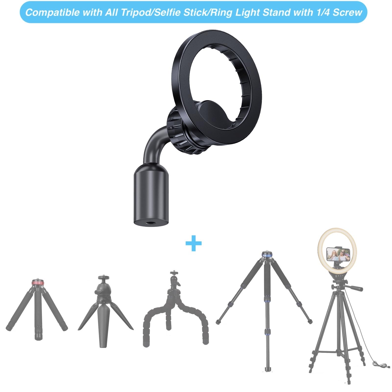 Armolabx Magnetic Tripod Mount Holder Adapter For Magsafe [Upgraded Metal], Iphone Tripod Mount Adapter With 1/4    Screw Hole,