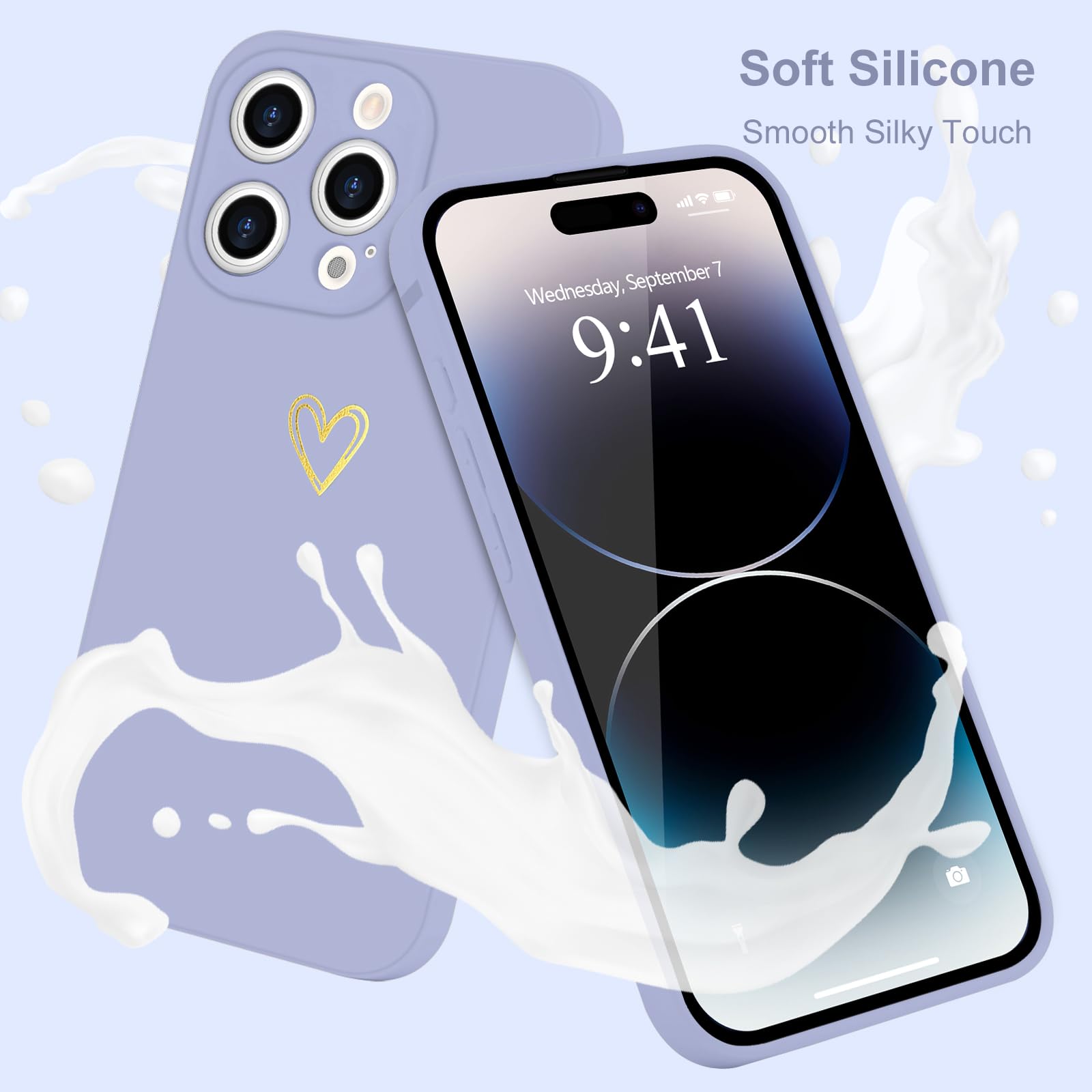 Wirvyuer For Iphone 14 Pro Case Cute Heart Pattern Soft Shockproof Slim Protective Silicone Phone Case Cover For Women Girls, Li