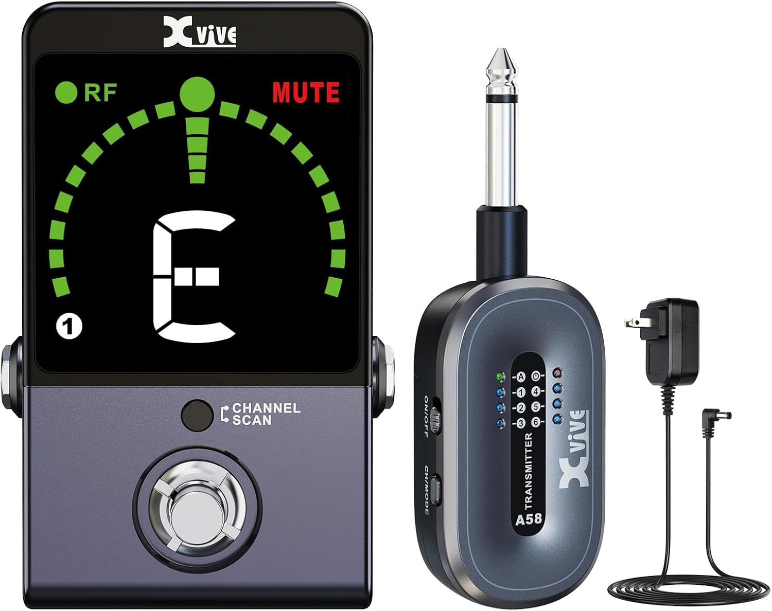 Xvive P58 Wireless Guitar Pedal System 5.8GHz Wireless Guitar Transmitter and Chromatic tuner Pedal Receiver for Active or Passi