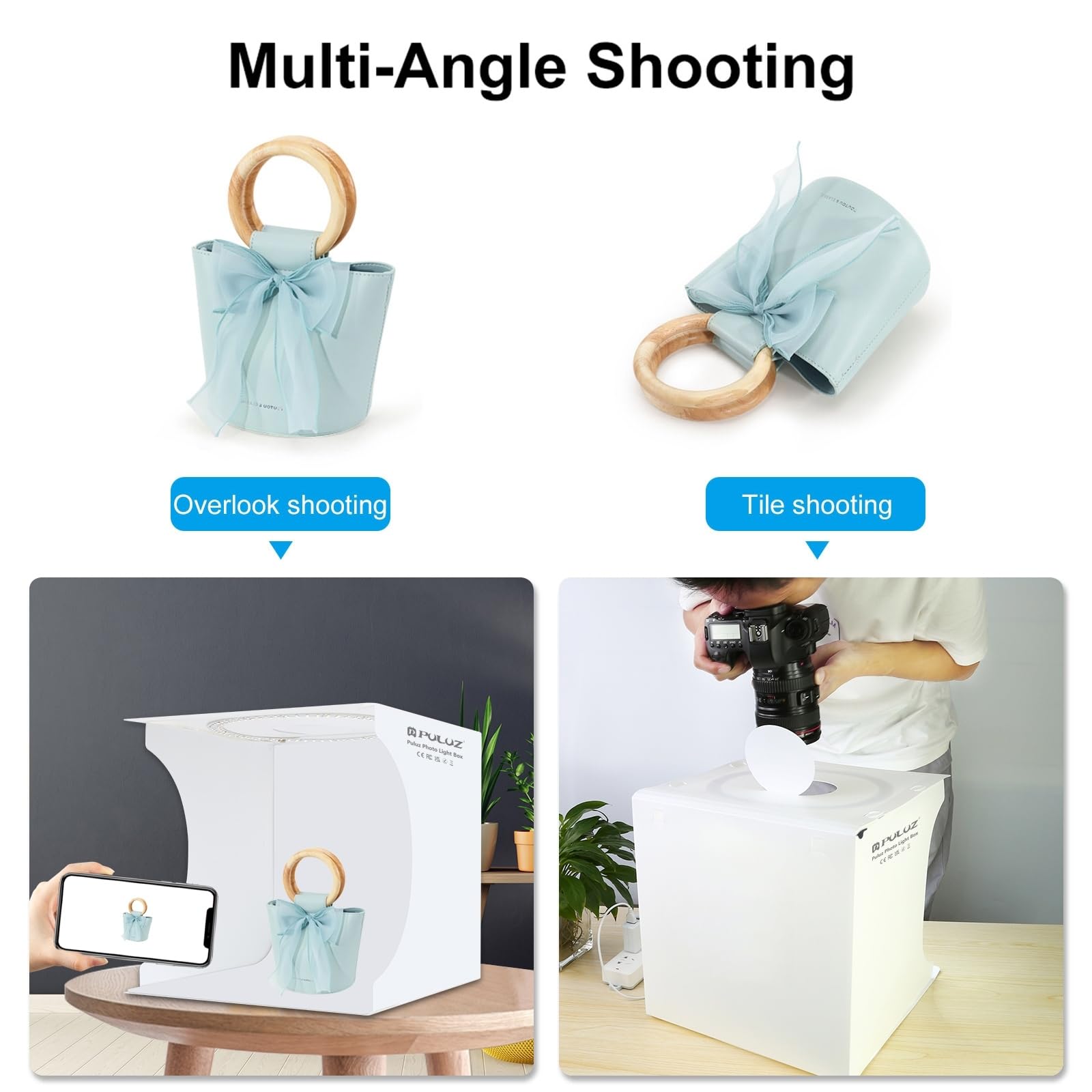 Photo Light Box 12'' Portable Folding Photography Light Tent Kit With White Light Warm Light And 6 Kinds Color Backgrounds For S