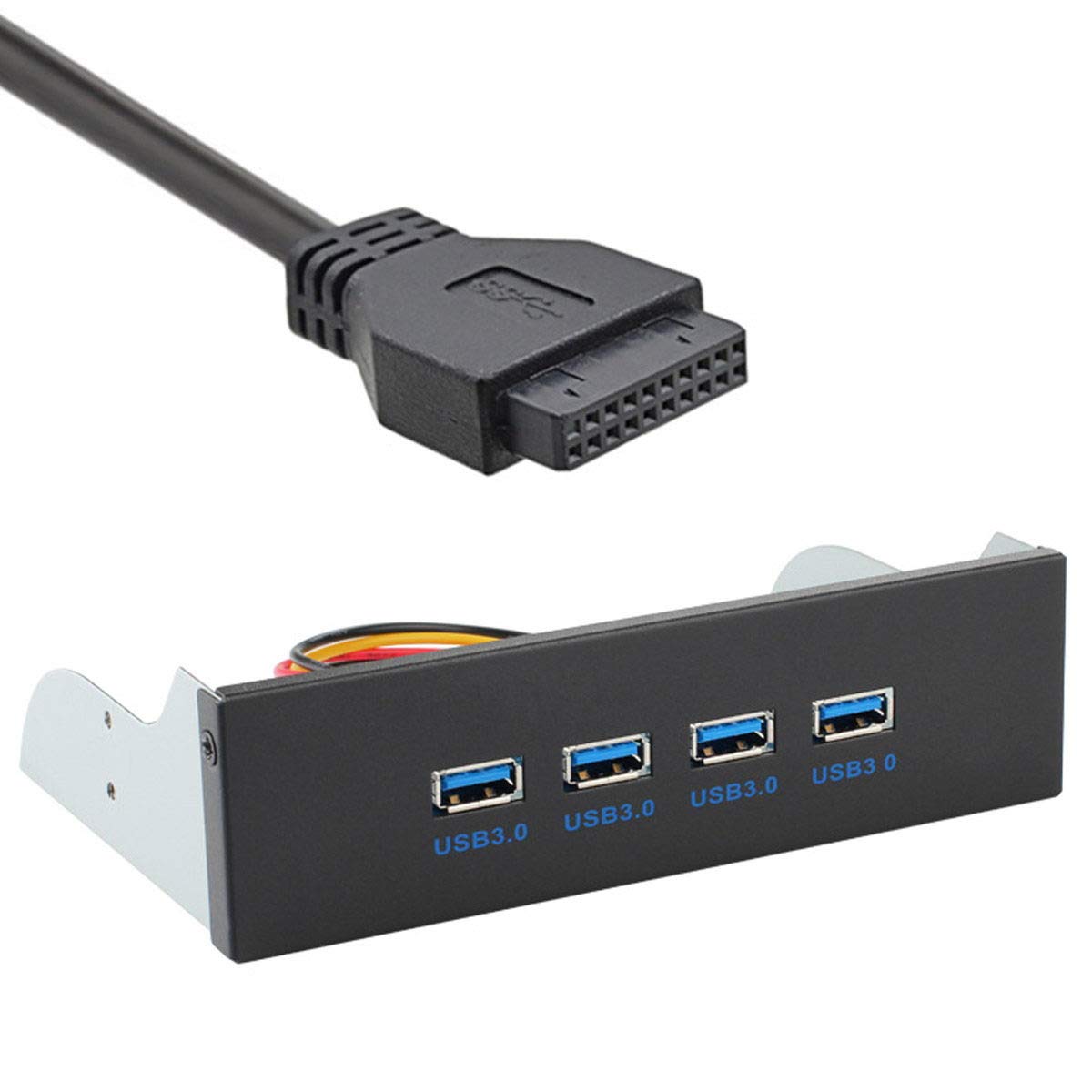 JSER USB 3.0 HUB 4 Ports HUB Front Panel to Motherboard 20Pin 19Pin Header Connector Cable Compatible for 5.25 CD-ROM Bay