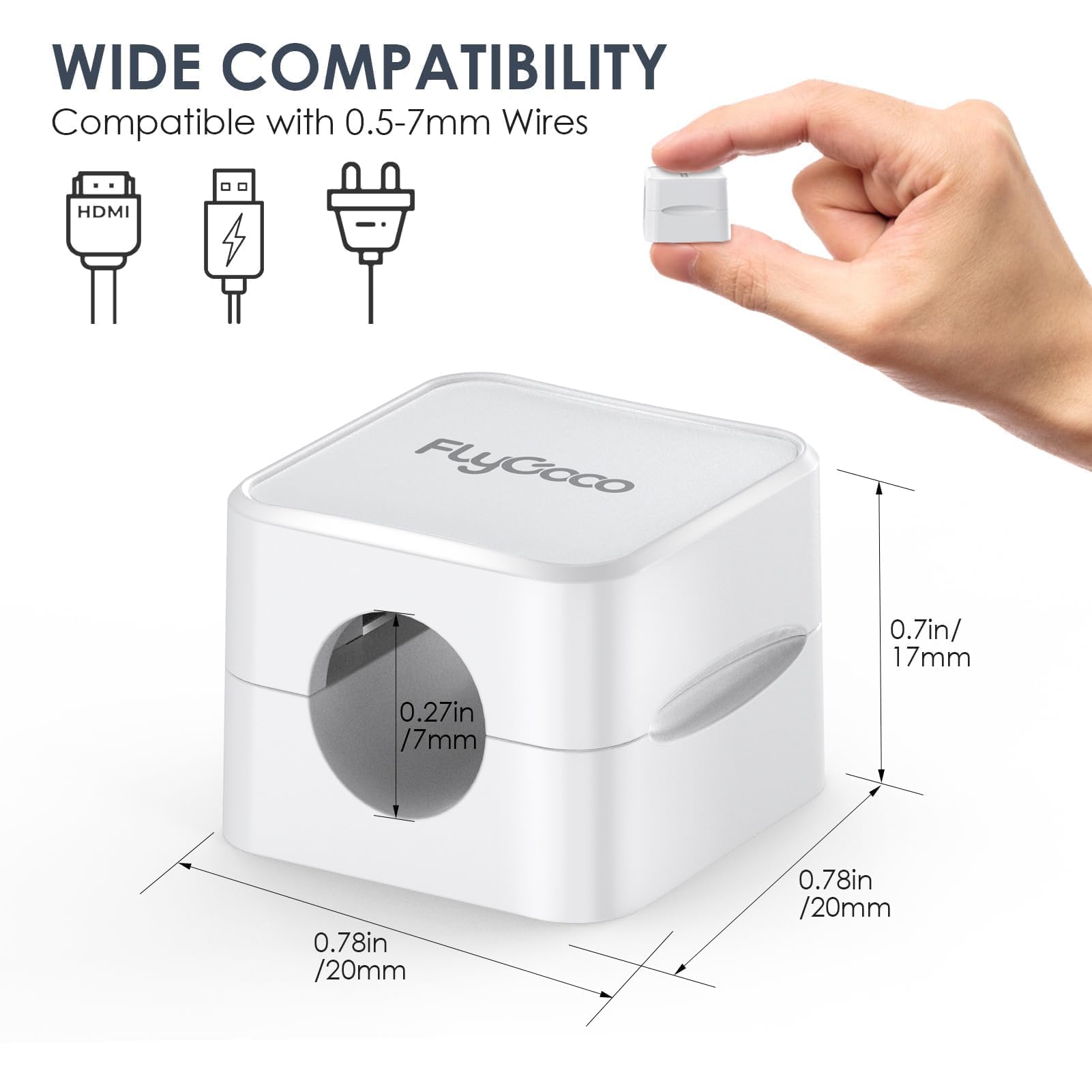FlyCoco Magnetic Cable Clips 6 Pack Mini Cube Cord Holder Organizer ABS White