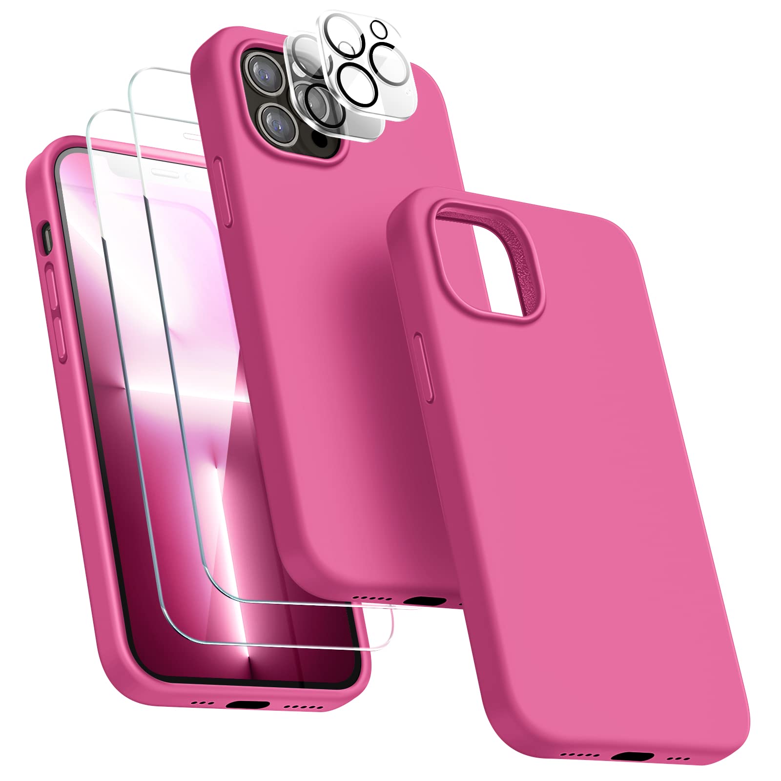 Dssairo [5 in 1 for iPhone 13 Pro Case, with 2 Pack Screen Protector + 2 Pack Camera Lens Protector, Liquid Silicone Slim Shockp