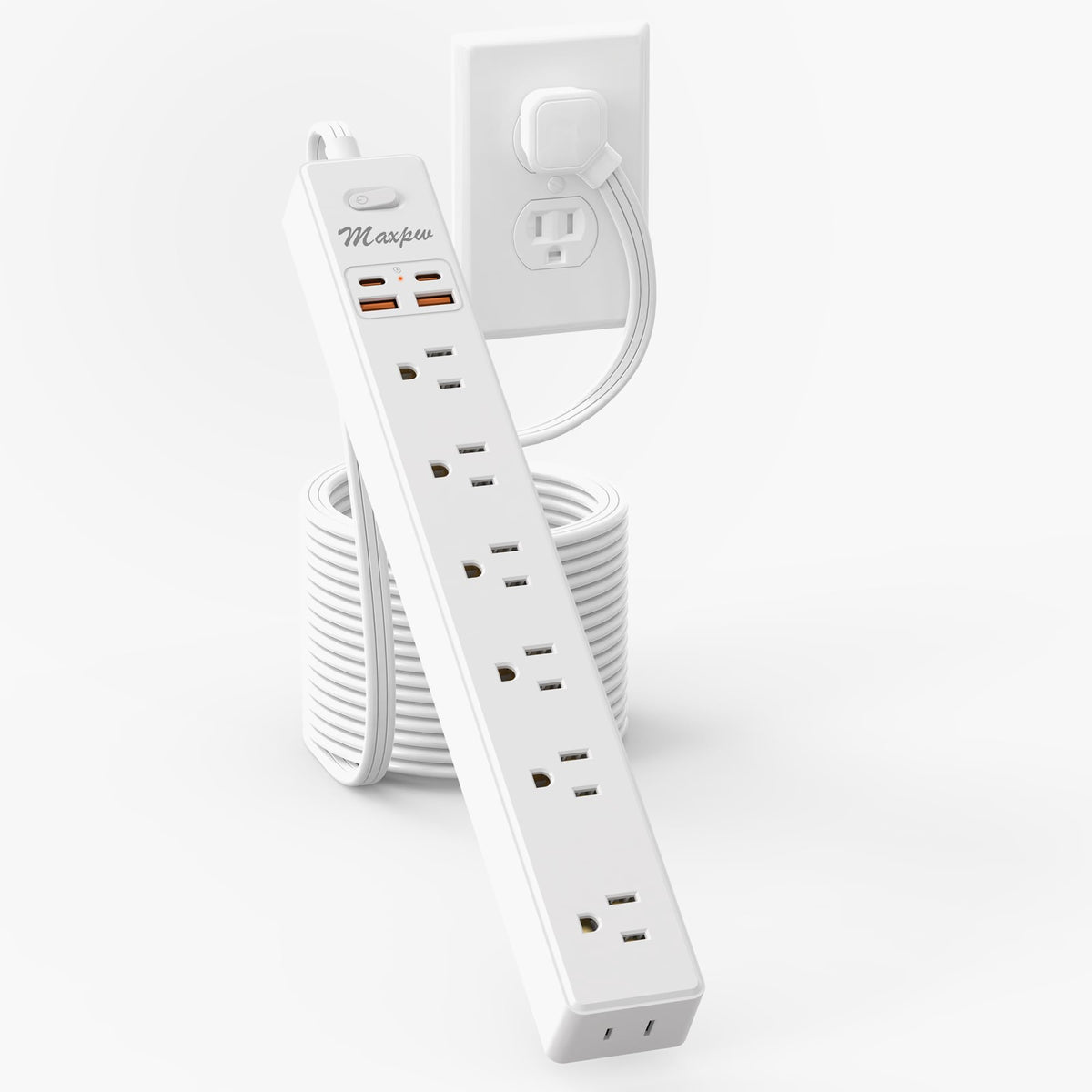 15 Ft Power Strip Surge Protector   7 Outlets 4 Usb Ports (2 Usb C), Maxpw Ultra Thin Flat Extension Cord & Flat Plug, 1700 Joul