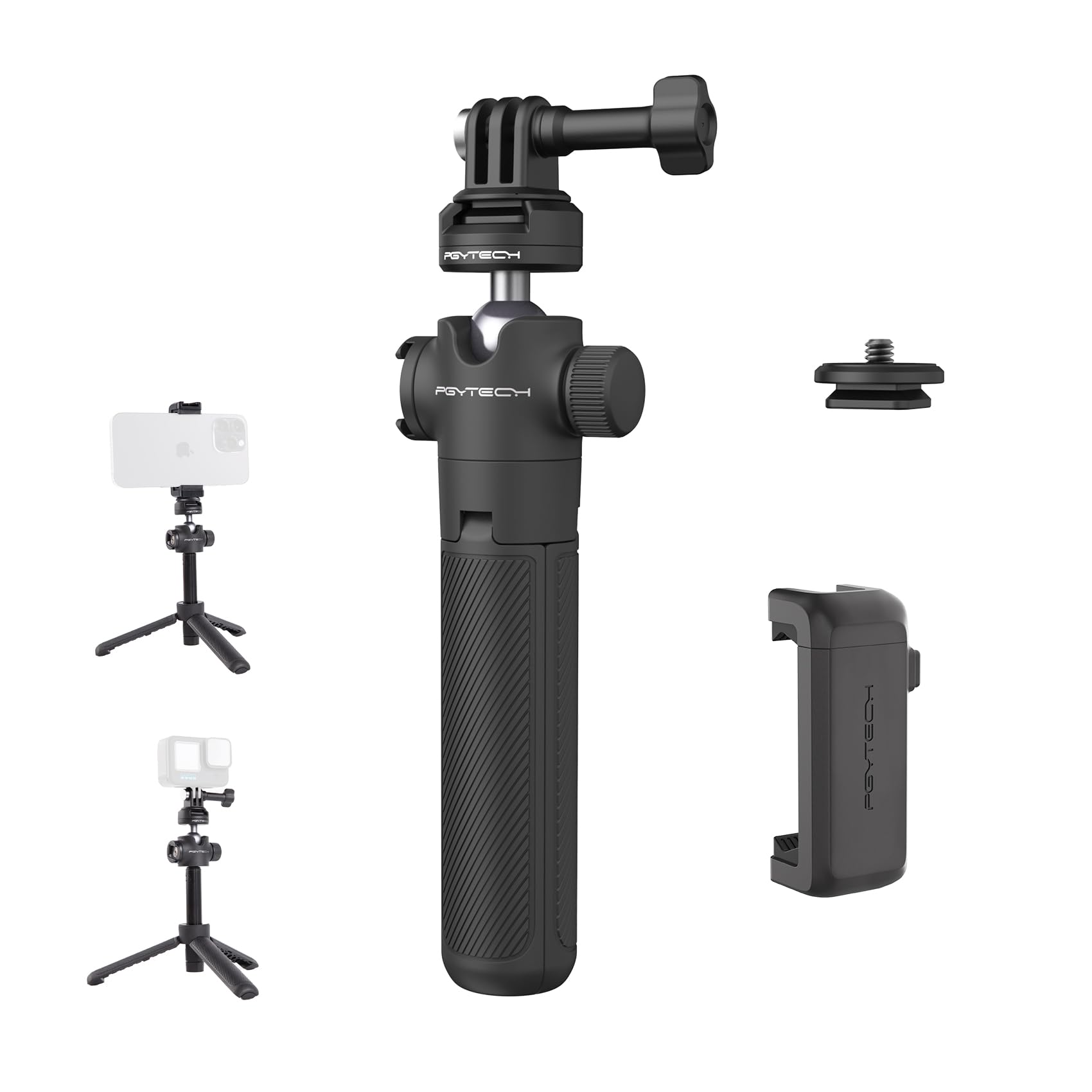 Pgytech Caplock Extension Pole Mini Tripod With Phone Clip For Dji Osmo Action 5 Pro/4/3, Selfie Stick Rod For Gopro Hero/Osmo Pocket/Insta360, Xiaoyi, Feiyu Action Cameras With 1/4' 20 Thread Adapter