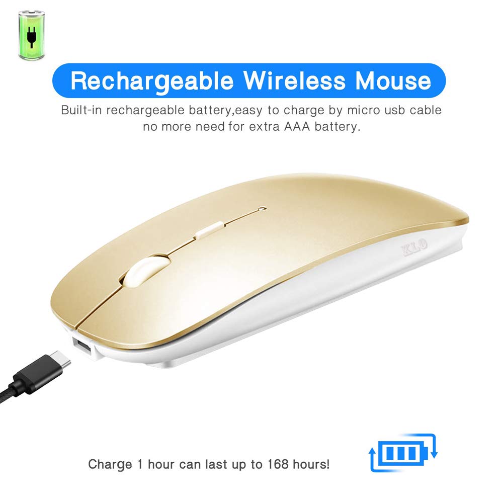 Klo Bluetooth Mouse For Macbook/Macbook Air/Pro/Ipad, Wireless Mouse For Laptop/Notebook/Pc/Ipad/Chromebook (Gold)