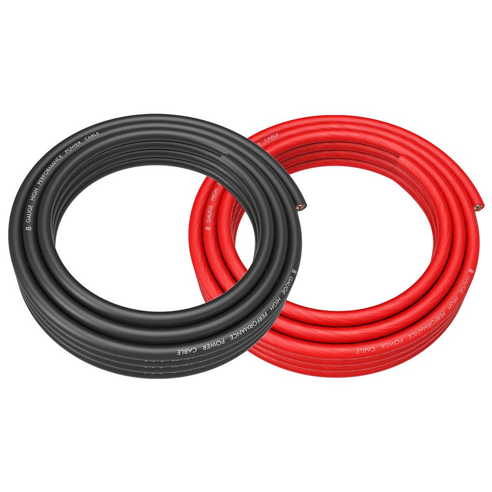 Rockrix 8 Gauge 25Ft Black And 25Ft Red Car Audio Power Ground Soft Touch Wire Cable Set