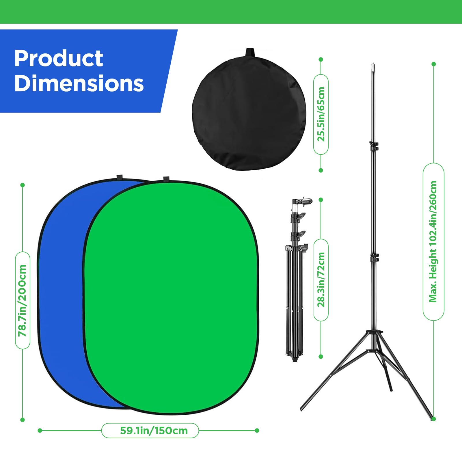 Portable Green Screen Backdrop With Stand,Foldable 5X7Ft Chromakey Blue&Green Screen 2 In 1 Pop Up Collapsible Backdrop For Phot