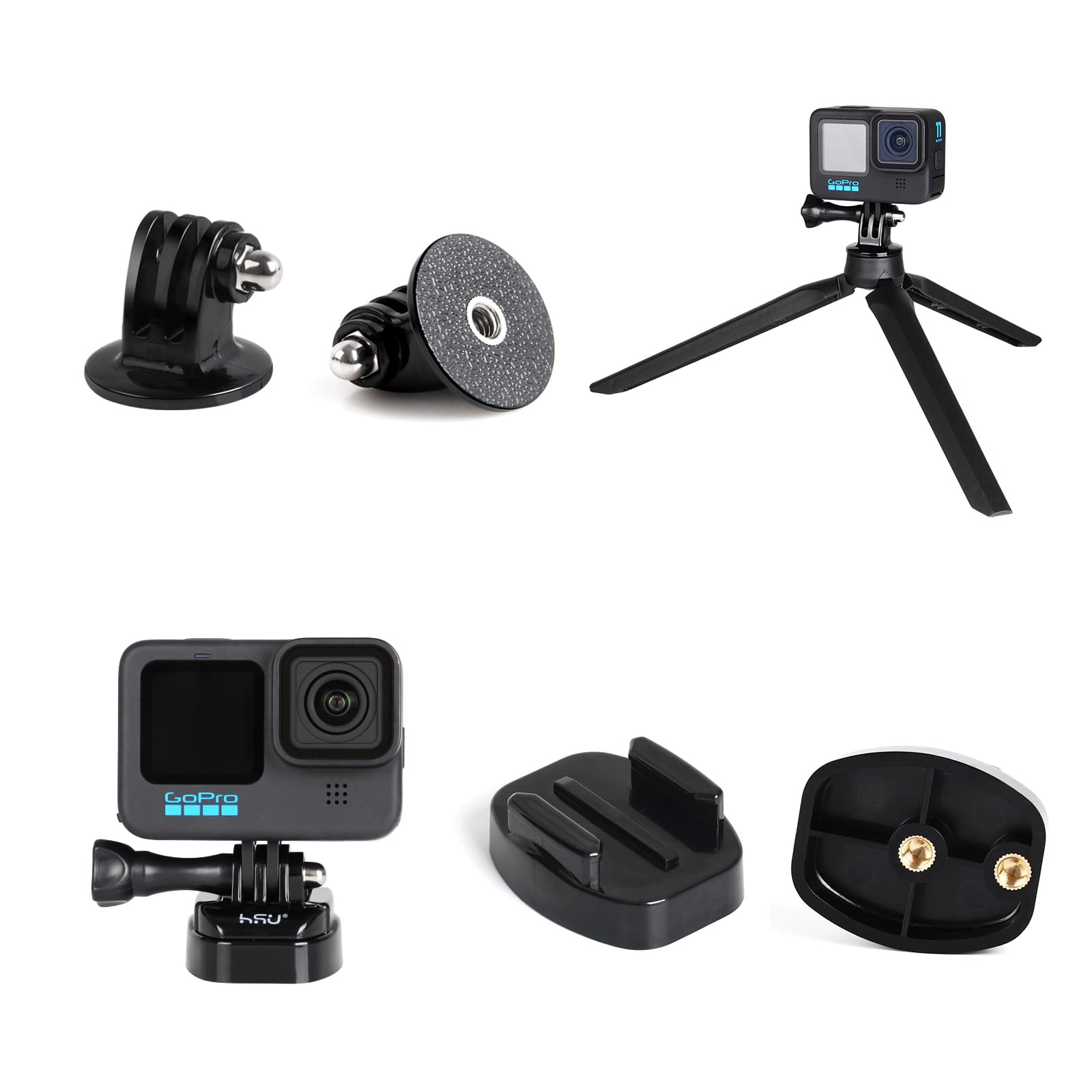 Hsu Basic Adapter Grab Bag For Gopro   13Pcs Kit Including Quick Release Buckle, J Hook Buckle, 3 Way Pivot Arms, Tripod Mount, Curved Extension Arm And Thumbscrews