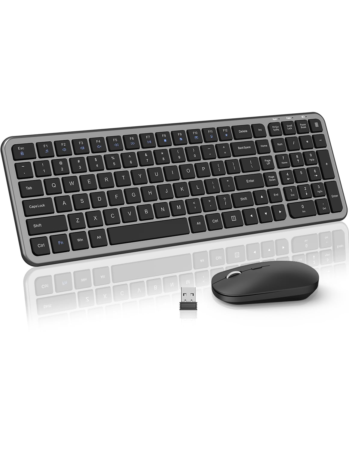 Wireless Keyboard and Mouse Combo, Slim Compact Full Size Flat Keyboard with Calculator Button, Silent Computer Mouse, 2400 DPI,