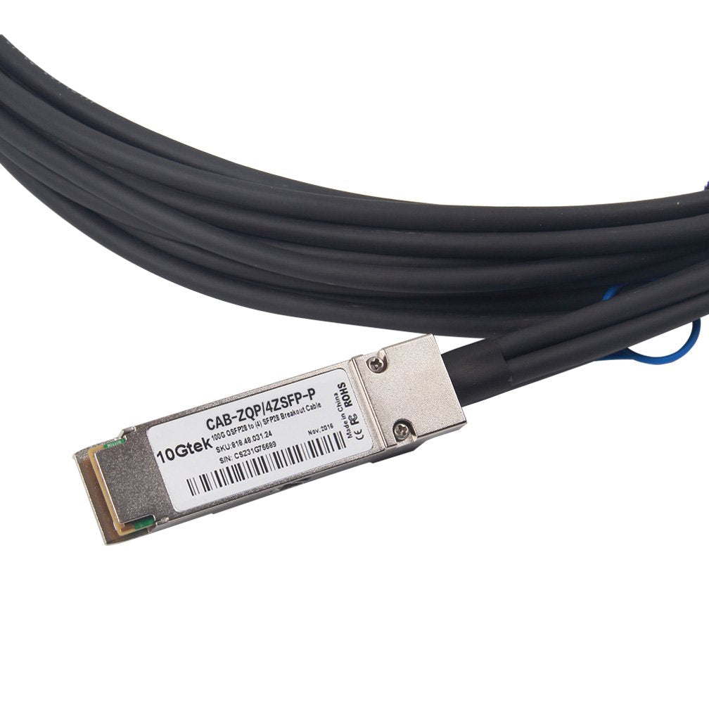 10Gtek 100G Qsfp28 To 4X 25G Sfp28 Breakout Dac Passive Direct Attach Copper Twinax Cable For Cisco Qsfp 4Sfp25G Cu2M, Ubiquiti,