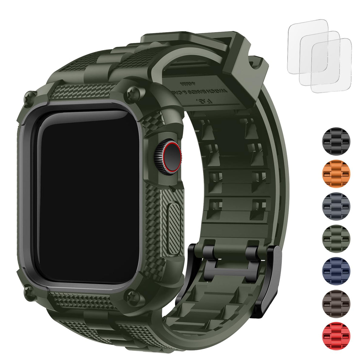 Fullmosa Watch Bands 40Mm, Rugged Iwatch Band Silicone With Screen Protector And Bumper Case For Men, Compatible With Apple Watc