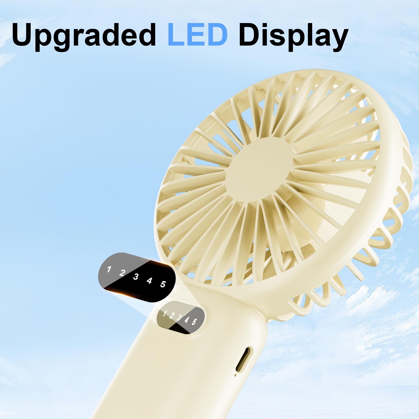 Plilogo Portable Fan, Handheld Fan With Led Display, Personal Fan For 15 Hours Cooling, Small Fan With Powerful Airflow, Recharg