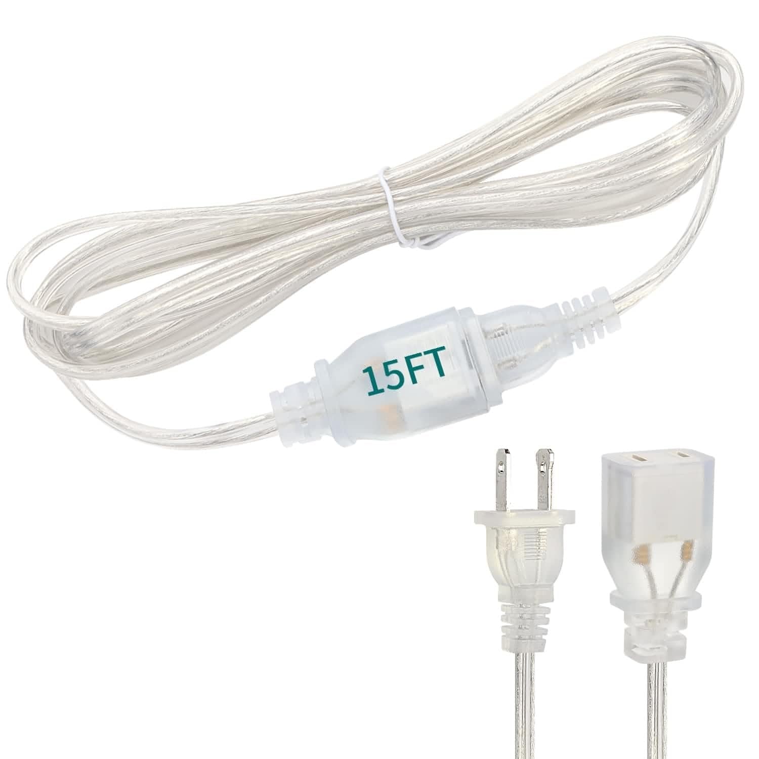 Haultop Clear Extension Cord, 15 Ft Extension Cord Male To Female, 1 Pack Clear Extension Cord Indoor Thin With Ul Certified, 2