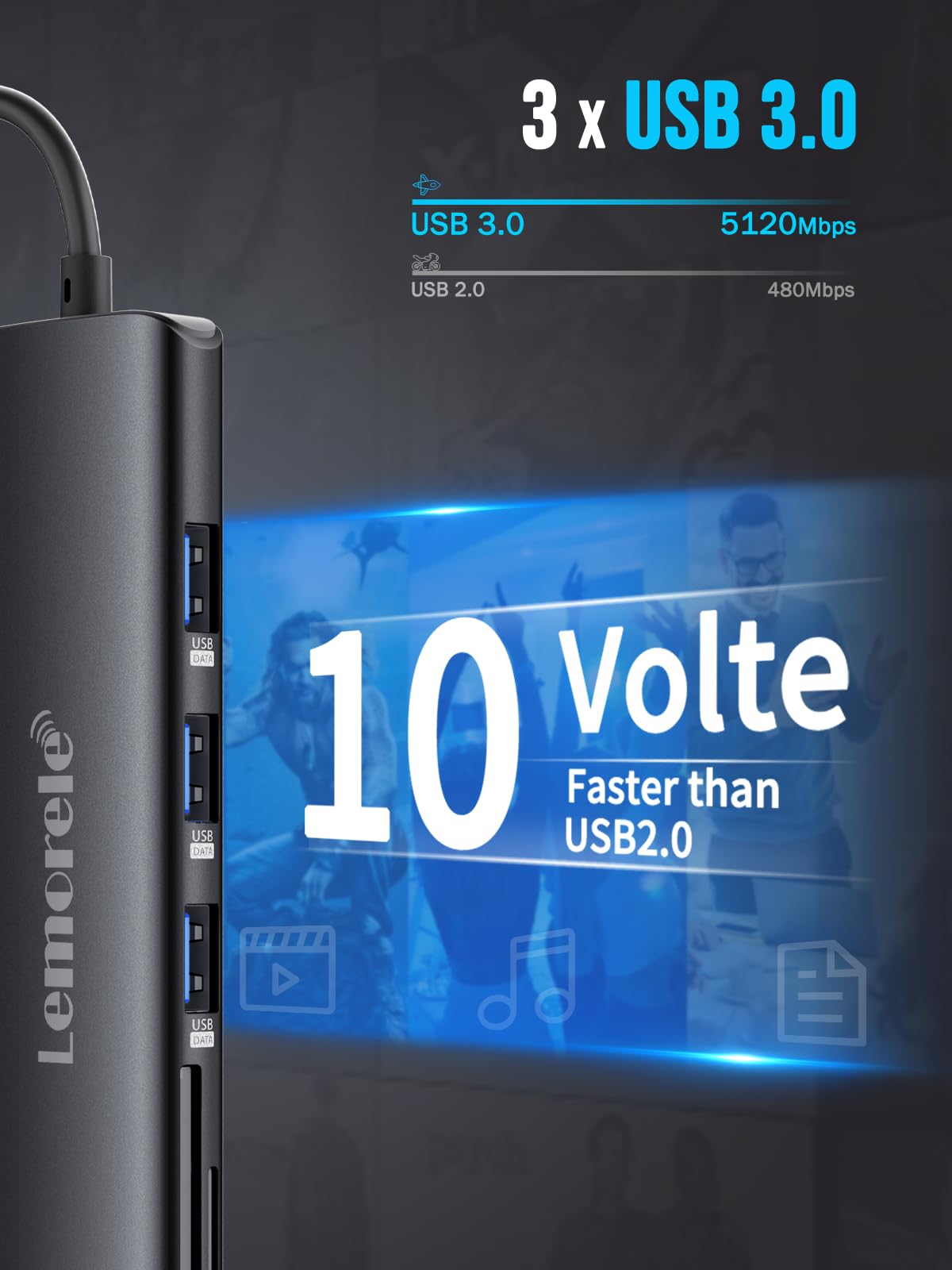 Lemorele Usb C Hub 8 In 1 Adapter, Usb C Hub With 4K Hdmi Output, 100W Power Delivery, Usb 3.0 5Gdps Port, Sd/Tf Card Reader Adp