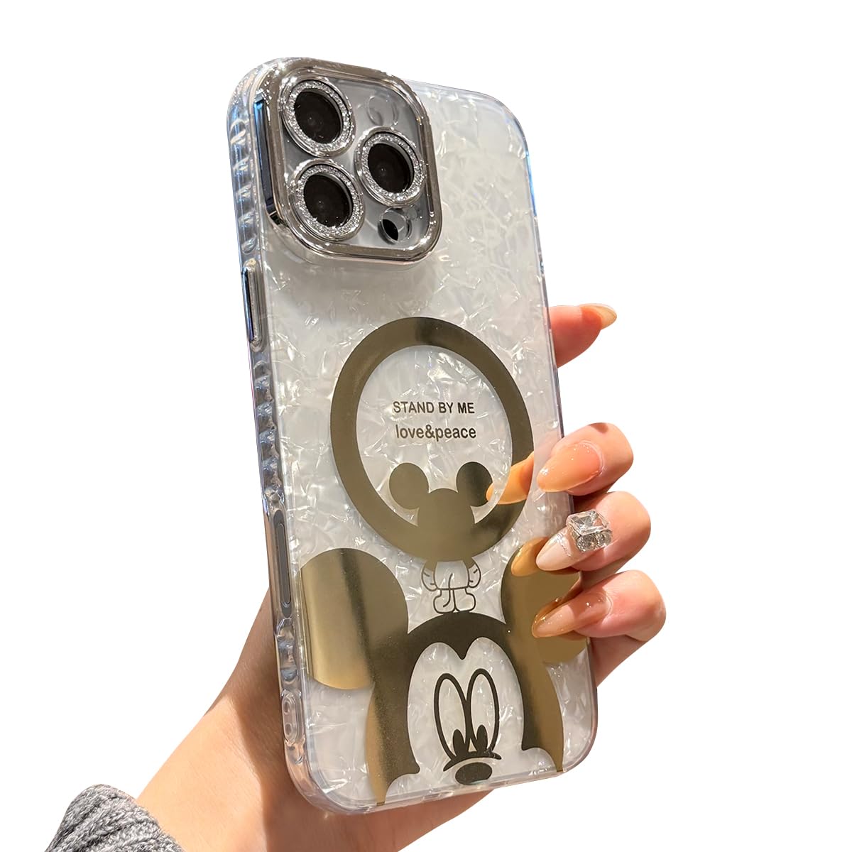 Meishangmei for iPhone 16 Pro Max Case Sparkly Shell Translucence [Compatible with MagSafe], Bling Camera Lens Protection Cute P