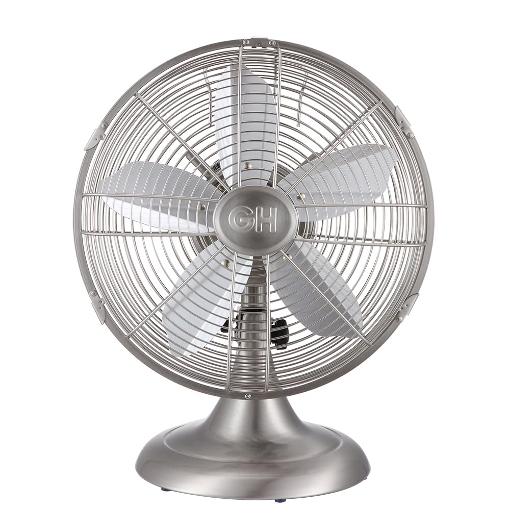 Good Housekeeping 92605 All-Metal 12 Retro Desk Office Table Fan with Wide Oscillation, 3-Speed Settings & Carrying Handle, Brus