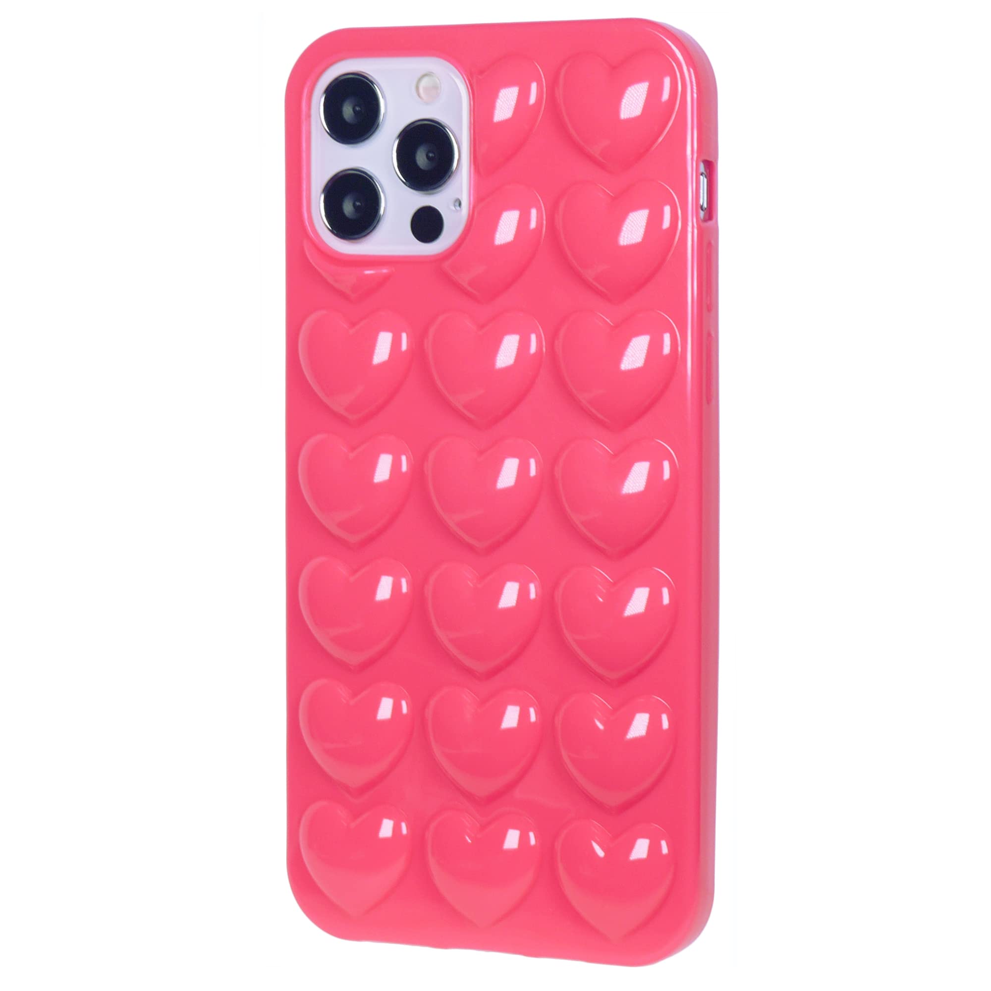 Dmaos Iphone 12 Mini Case For Women, 3D Pop Bubble Heart Kawaii Gel Cover, Cute Girly For Iphone12 Mini 5.4 Inch - Hot Pink