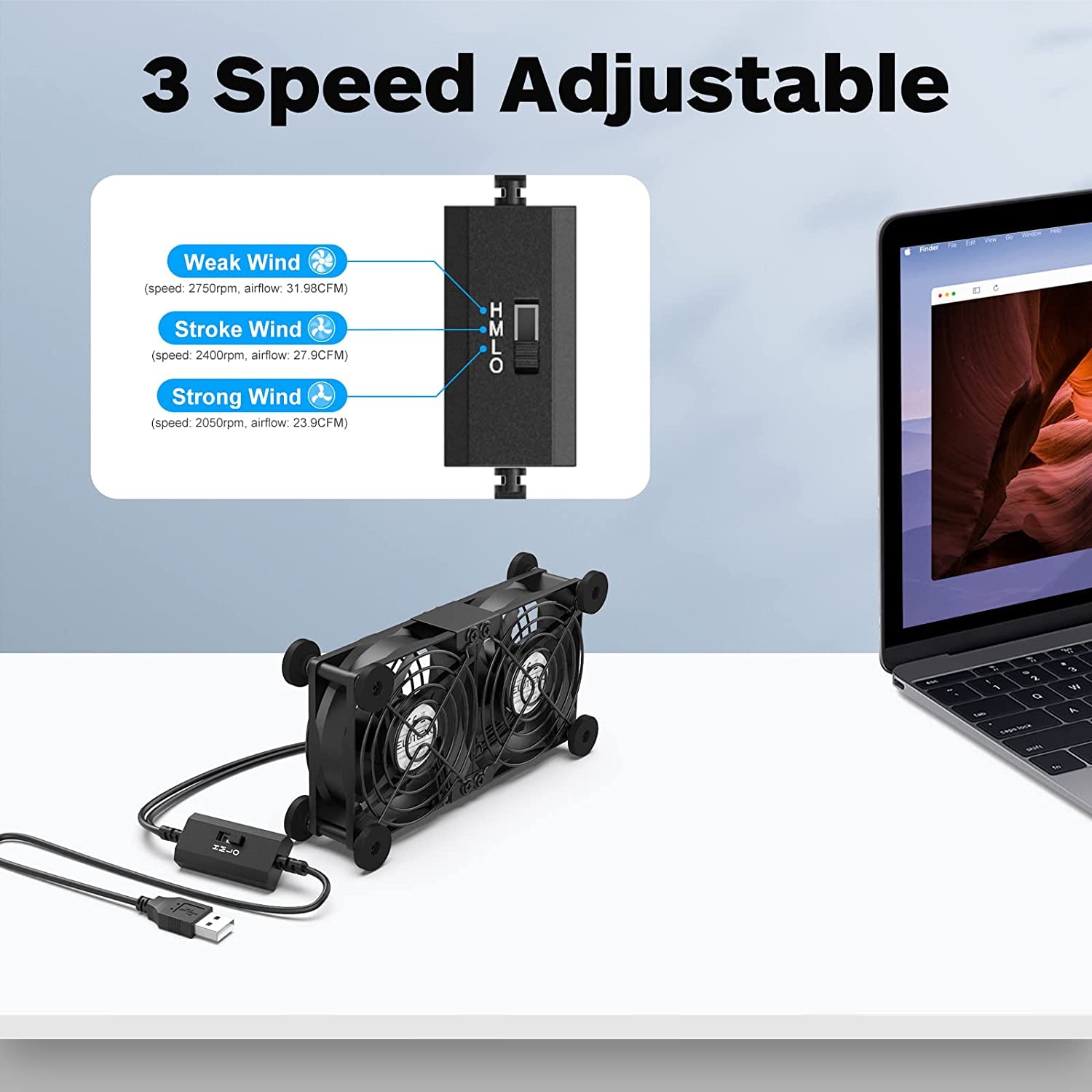 Eluteng Dual Cooling Fan Whisper Quiet 80Mm Usb Fan 3 Adjustable High Speed Usb Port Heatsink Fan Compatible For Ps4, Ps5, Route