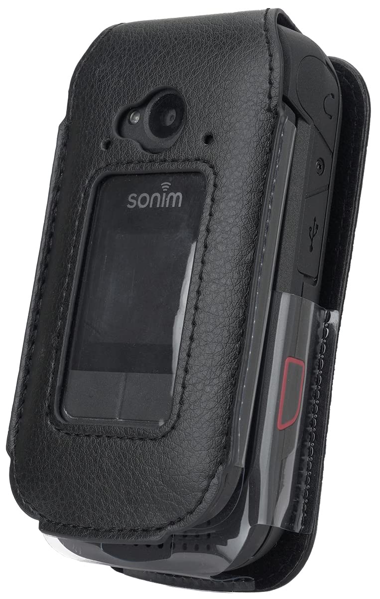 Case For Sonim Xp3 Plus Flip Phone, Nakedcellphone [Black Vegan Leather] Form Fit Cover With [Built In Screen Protection] And [M