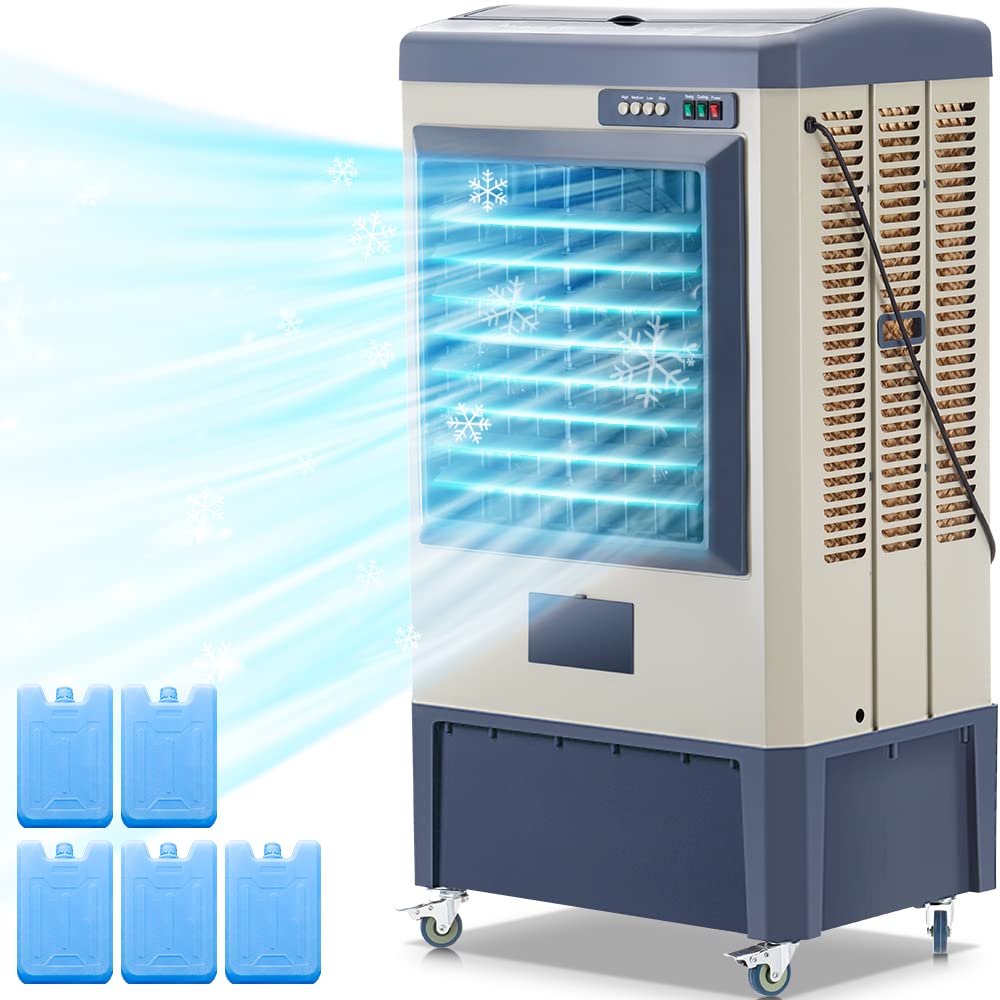 Uthfy 48    Evaporative Air Cooler, 6500 CFM Swamp Cooler Air Conditioner with 19 Gal Water Tank, 5 Ice Packs, 120 Oscillation,