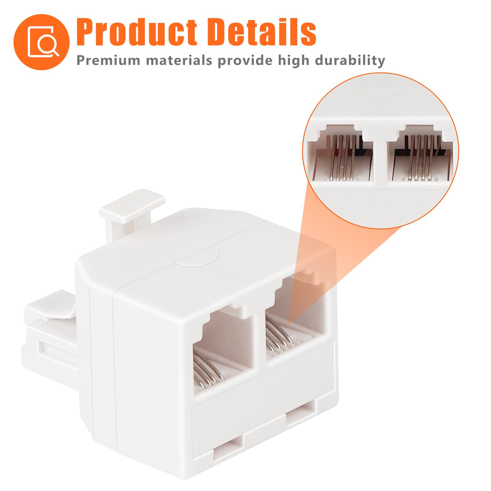 Lativu Phone Line Splitter, 2 Pack Phone Splitter For Landline, White Rj11 6P4C Splitter Male To Dual Female, Telephone Splitter
