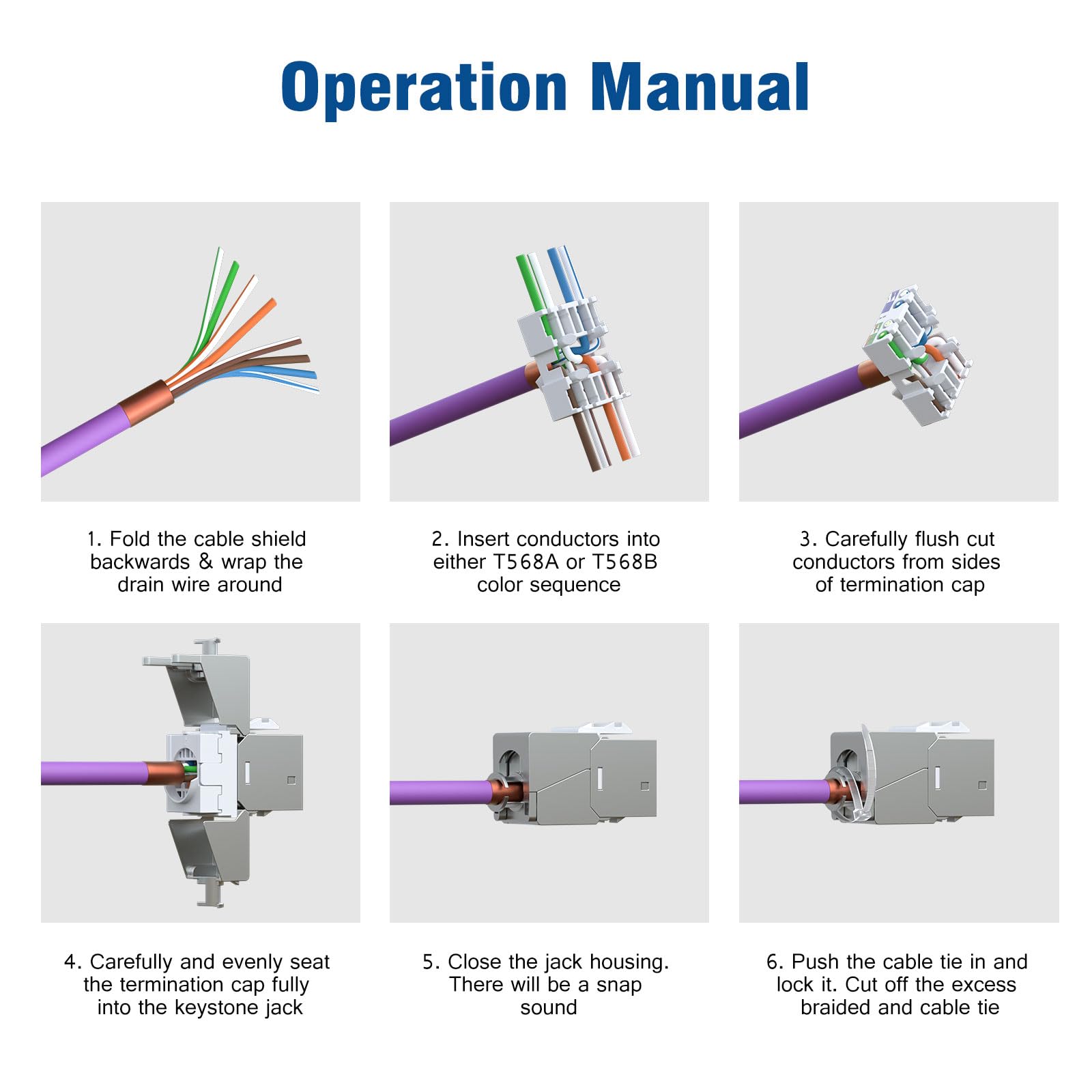 Fgb 10Gbps Cat6A Shielded Keystone Jacks With Integrated Shutter, Toolless Modular Jacks, 25 Pack