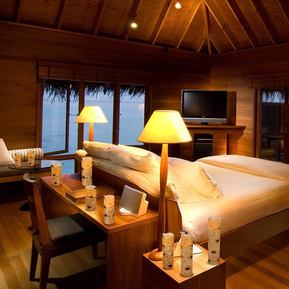 Enpornk Flameless Flickering Candles With Birch Bark Effect Led Candles 4''/5''/6''/7''/8''/9'' Set Of 9 Battery Candles Real Wa