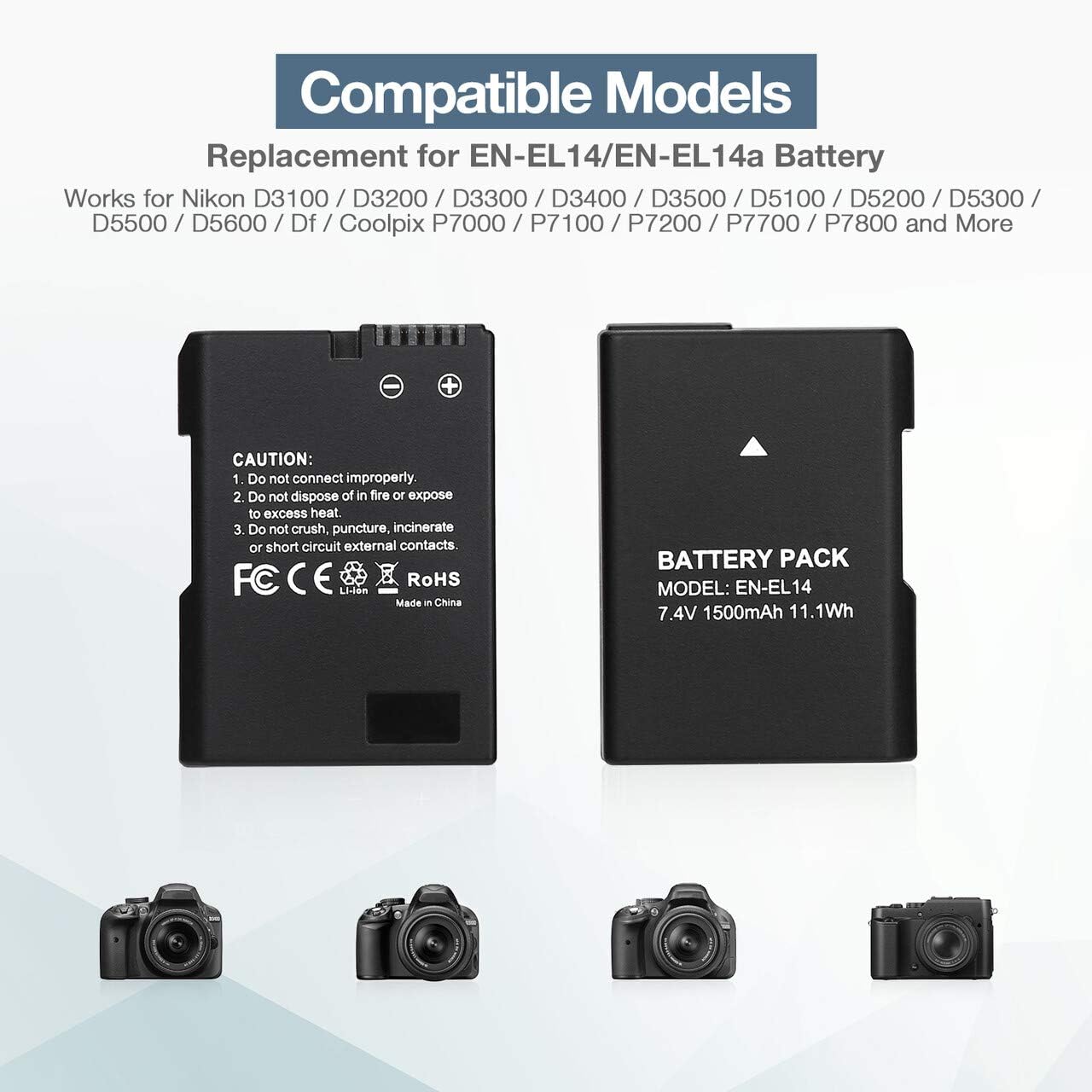 En El14 En El14A Battery Usb Charger And 2 Pack Rechargeable Batteries Replacement Compatible With Nikon D3100 D3200 D3300 D3400