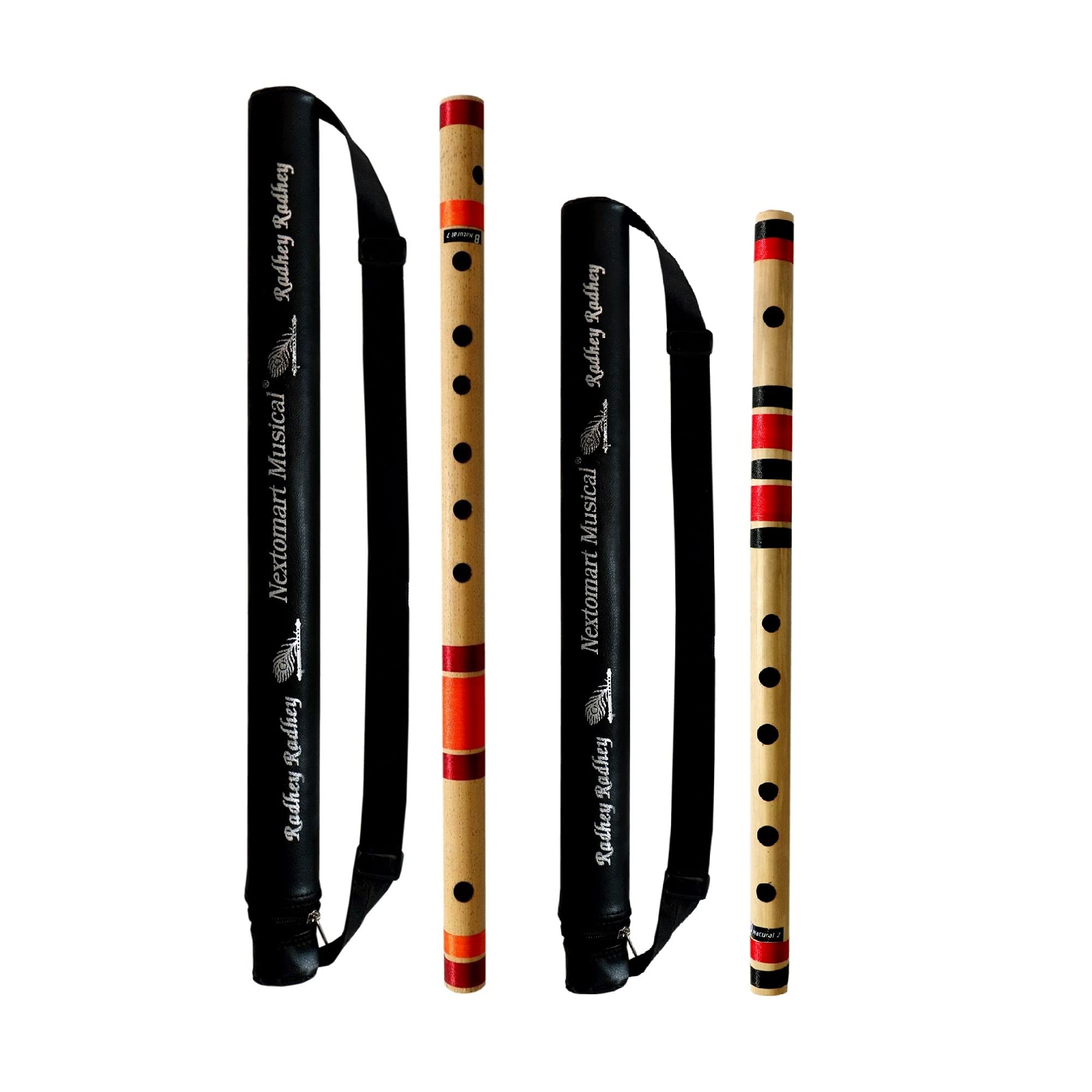 Nextomart Musical Combo Flutes B Natural (20 Inch) & D Natural 6 Hole (17 Inch) Bamboo Flute Bansuri With Flute Carry Bag Free