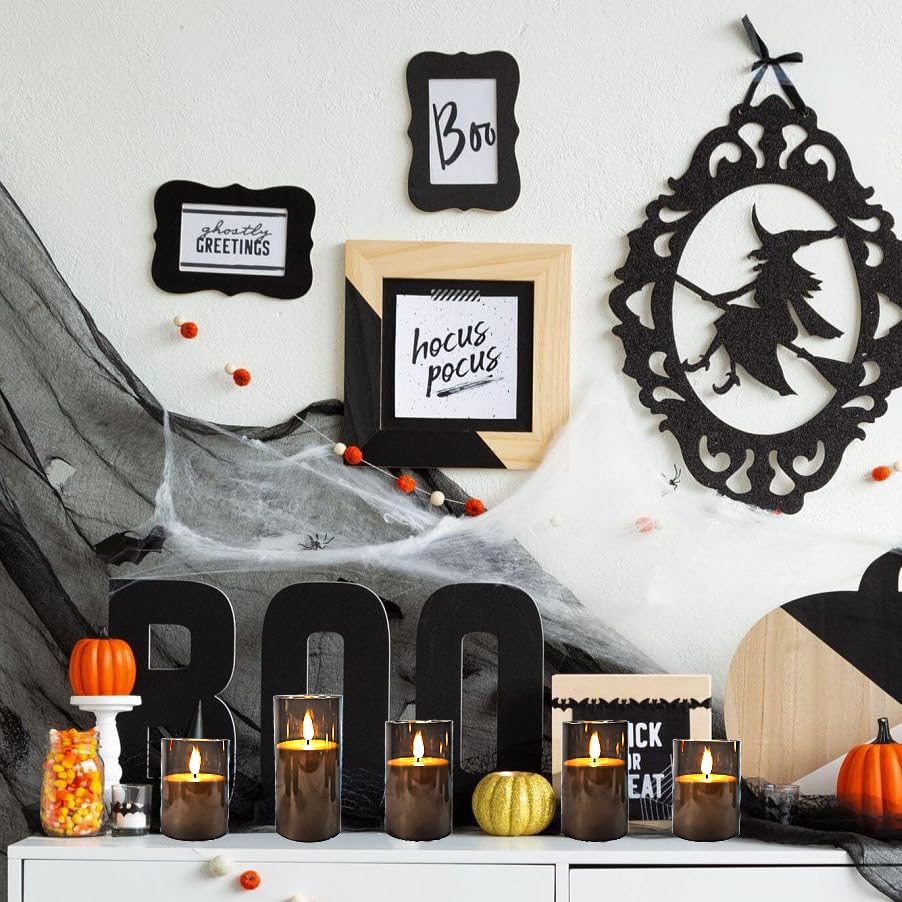 Niceme Gray Flickering Flameless Candles, Battery Operated Acrylic Led Pillar Candles With Remote Control And Timer Flameless Ha