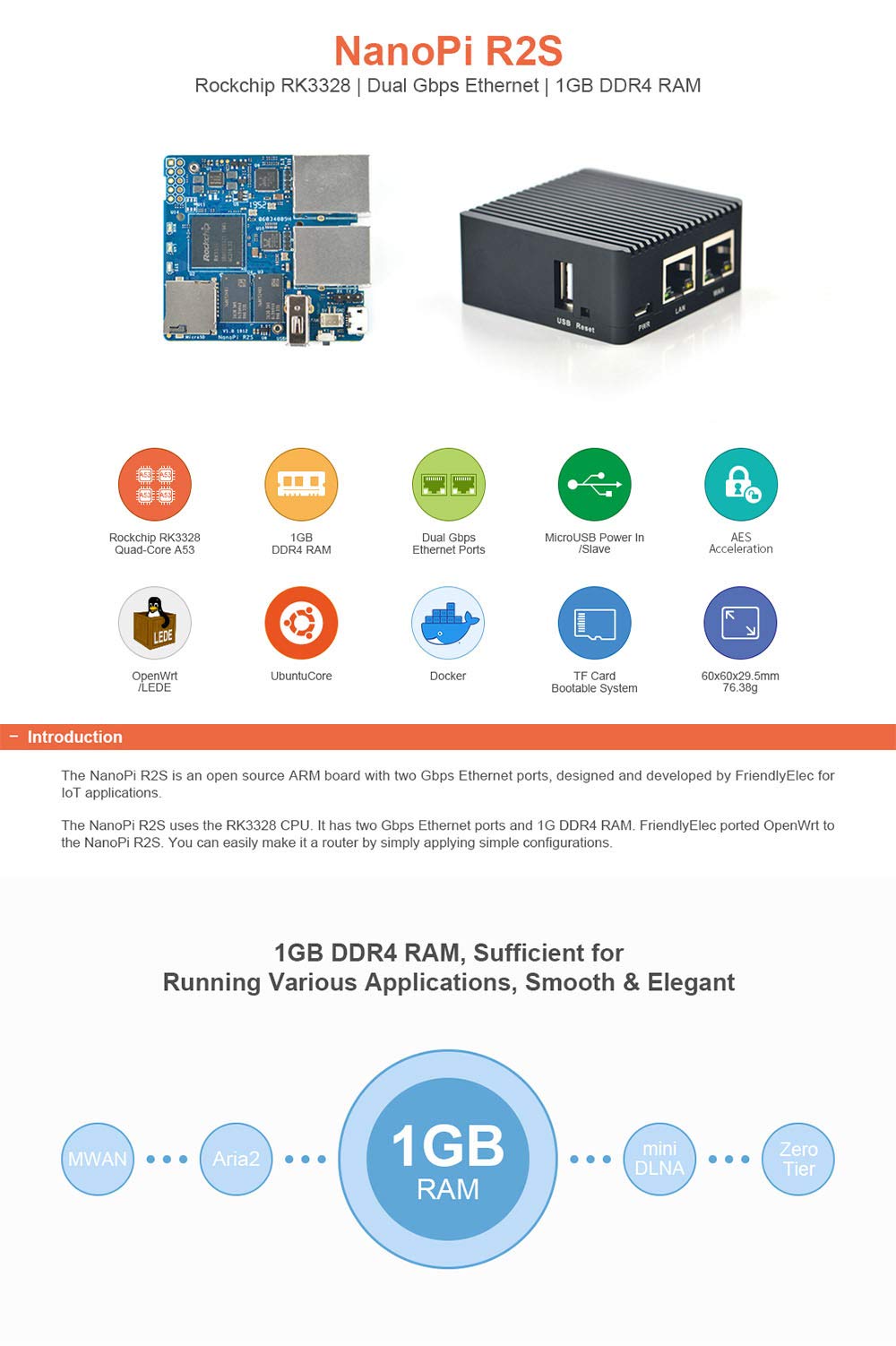 Nanopi R2S Open Source Mini Router With Dual-Gbps Ethernet Ports 1Gb Ddr4 Based In Rk3328 Soc For Iot Nas Smart Home Gateway, Bu