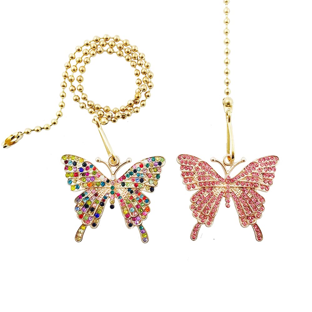Wayilea Ceiling Fan Light Extender Chain Pulls, Lamp Extension String Chains Connectors, Decorative Crystal Rhinestone Butterfly