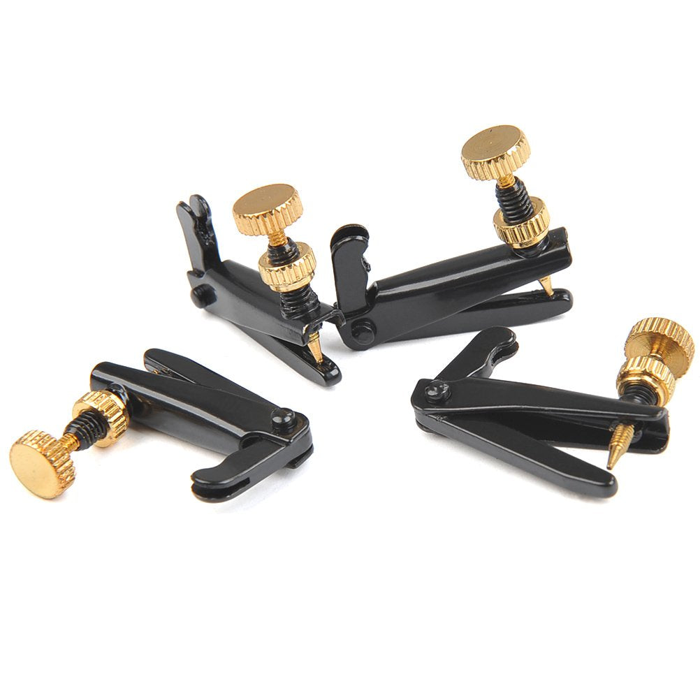 TIMESETL 4Pack Violin Fine Tuners, Nickel Plated Anti-Rust Adjusters for 4/4-3/4 Violins, Black + Gold, Acoustic/Electric Violin