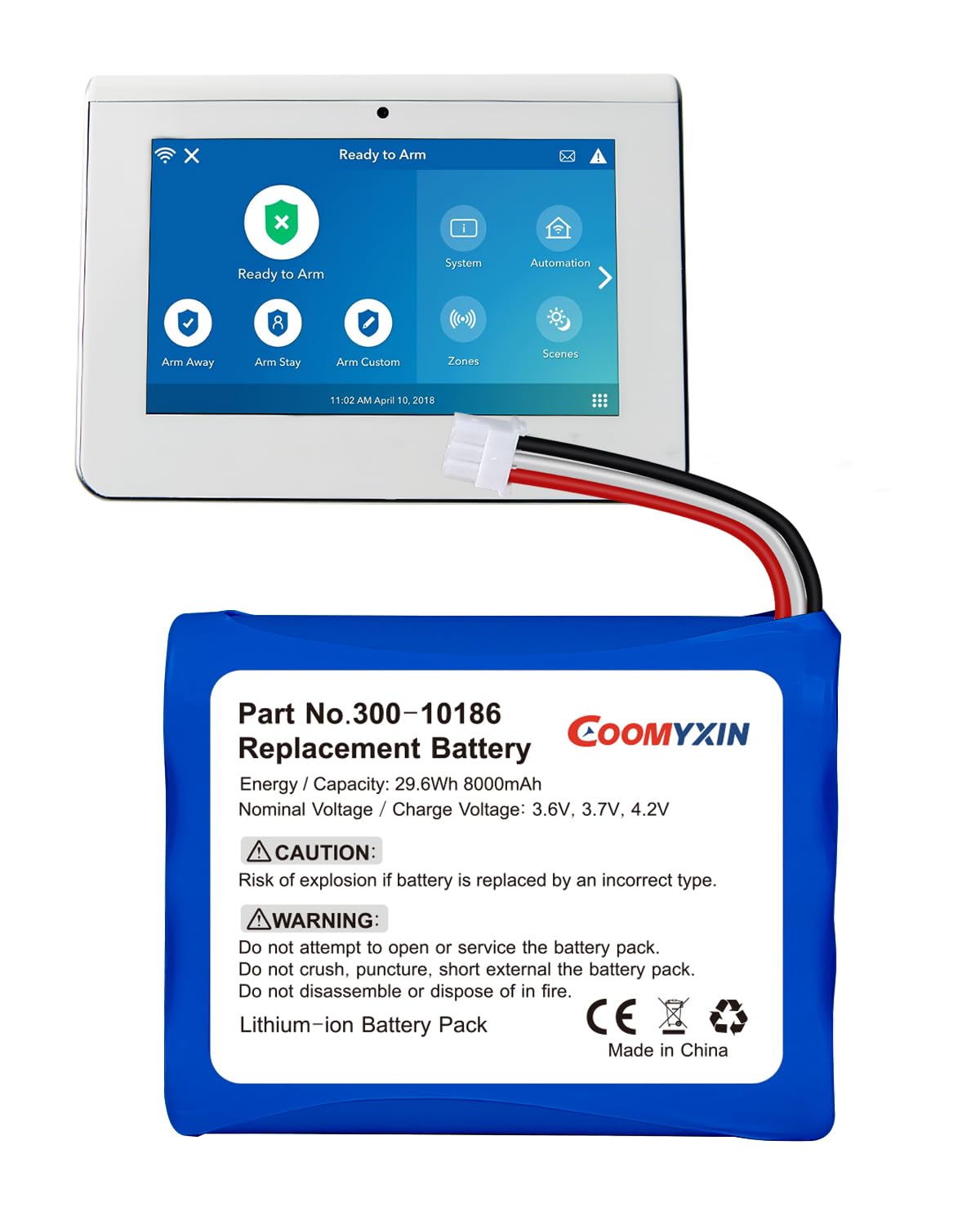 Coomyxin Adt Battery Replacement 8000Mah   Reusable Lithium Ion Battery Power For Adt Panel 300 10186 For Adt Command Smart Secu