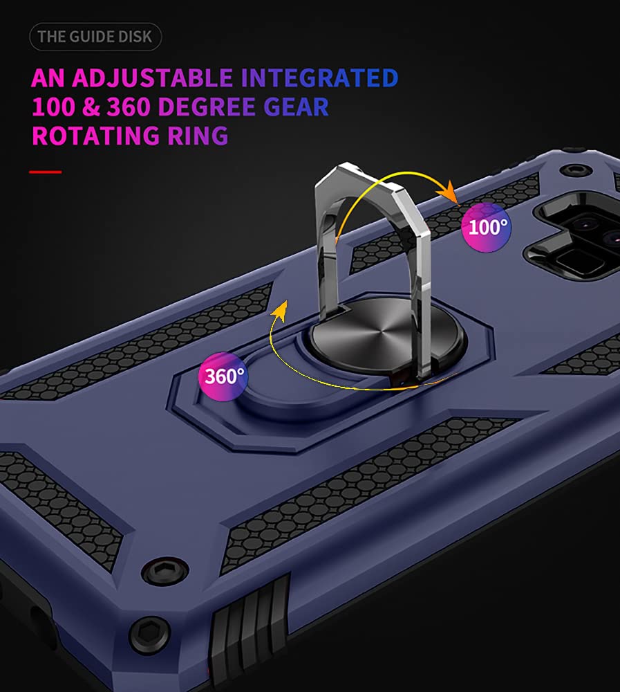 Androgate Galaxy Note 9 Phone Case Military-Grade Ring Holder Kickstand Shockproof Plastic Blue