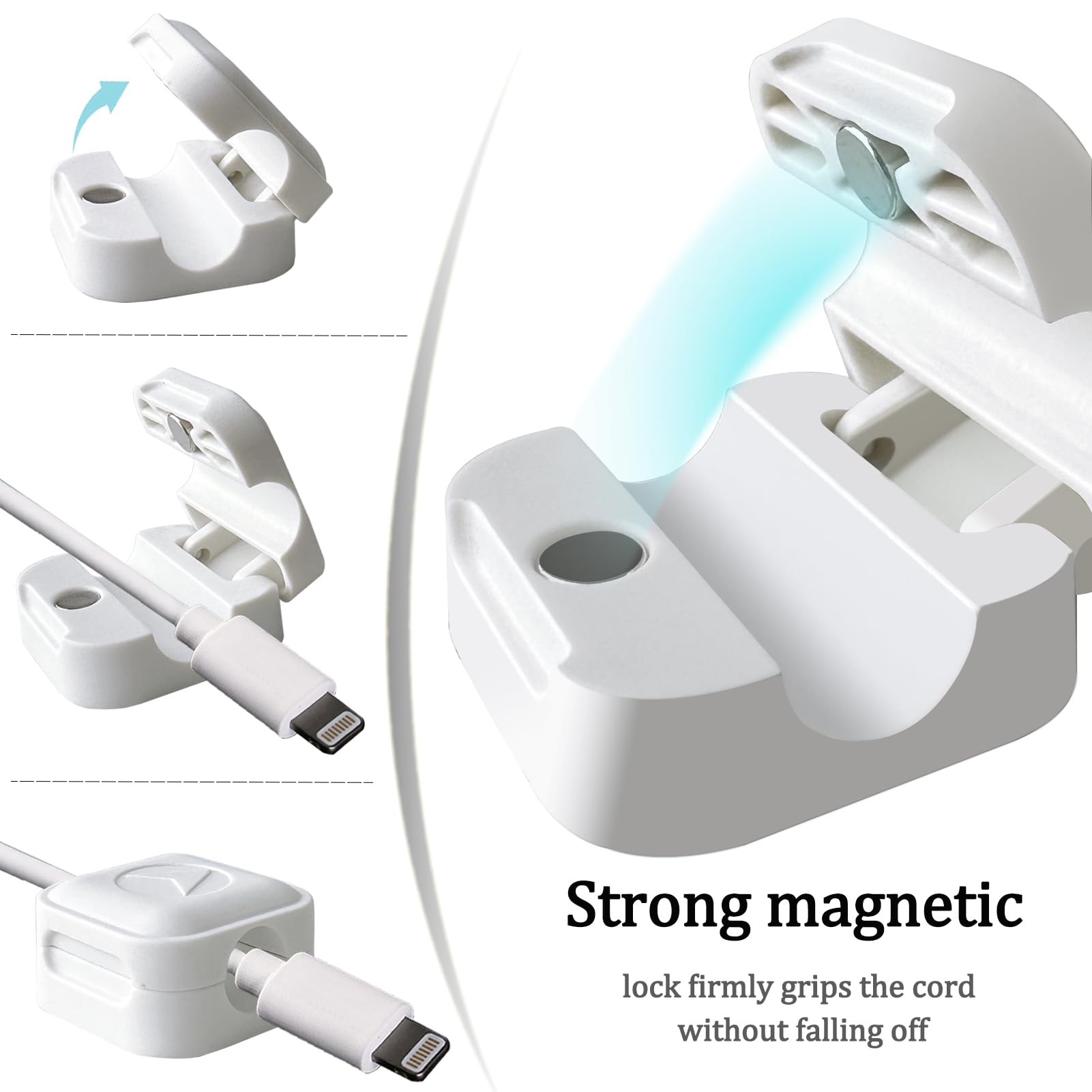 AukeyStar Magnetic Cord Organizer 6Pcs Adhesive Cable Clips Under Desk Management Plastic White