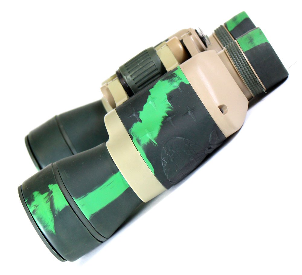 Hunter Green Camouflaged Body 10X Power Amber Lens Binoculars With Mini Compass | 50Mm Glass Lenses | Focus Adjustment Wheel | Includes Lens Covers, Neck Strap, And Carrying Case