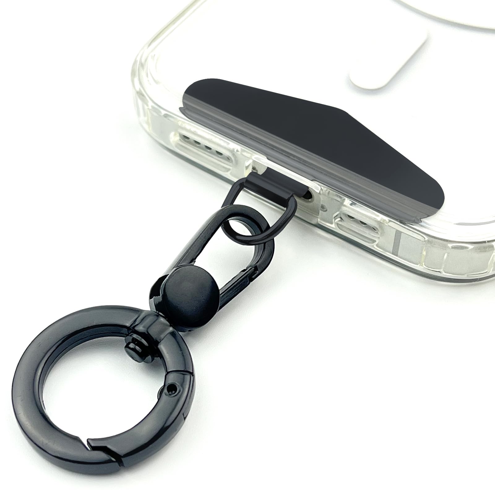 TENOC Metal Phone Tether, Universal Cellphone Lanyard Pad with 360 Rotation Spring Ring, Black