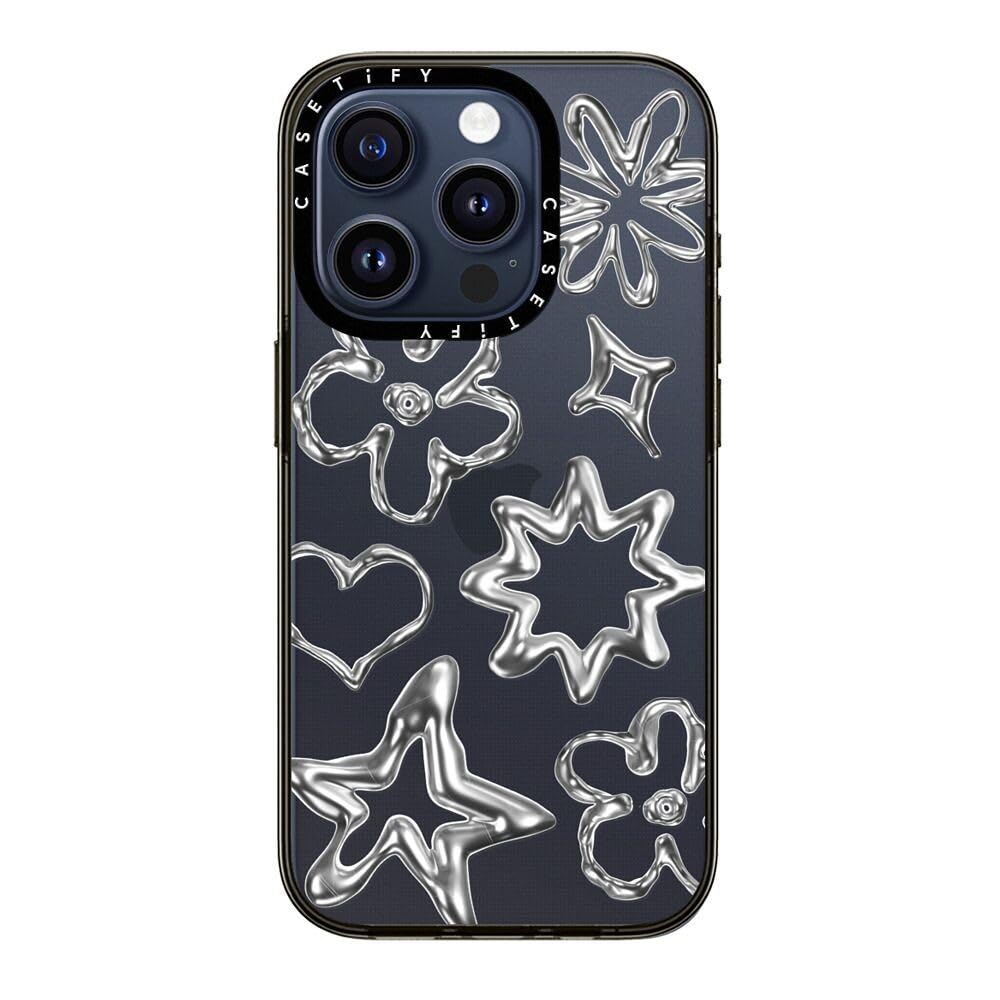Casetify Compact Iphone 15 Pro Case [2X Military Grade Drop Tested / 4Ft Drop Protection]   Chrome Doodles   Clear Black