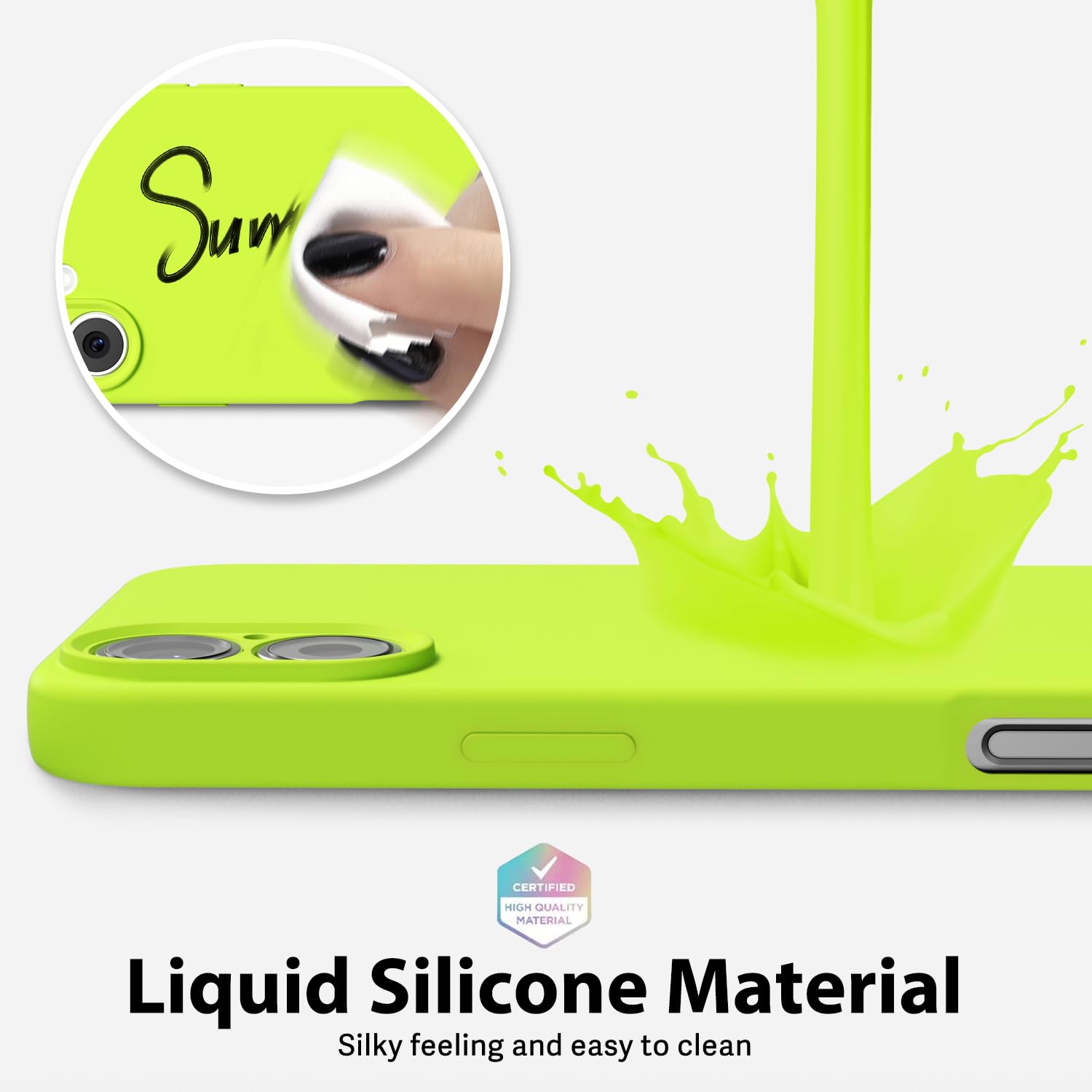 Oakxco For Iphone 16 Phone Case Liquid Silicone, Neon Bright Solid Color, Thin Slim Soft Rubber Gel Matte Tpu Plain Simple Prote